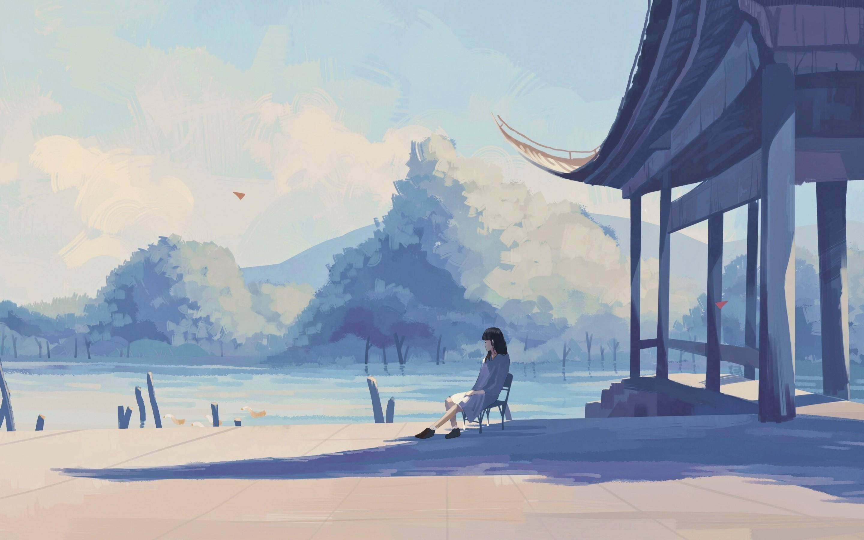 Aesthetic MacBook, countryside, pavilion, 2K Desktop Wallpaper