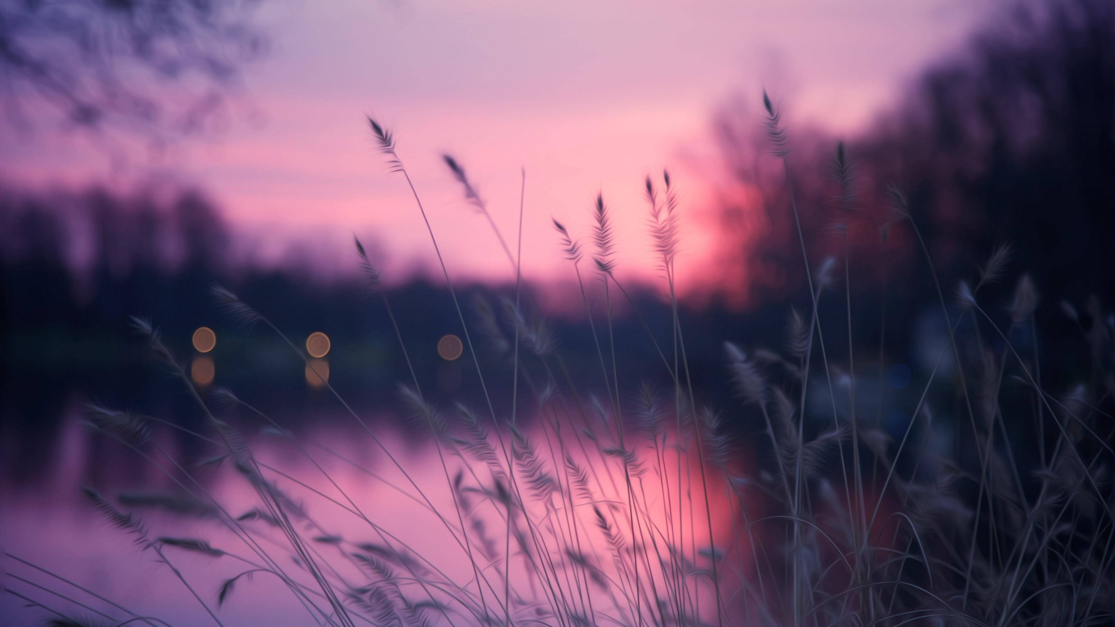 Aesthetic MacBook, purple sky, pink and purple sunset, 4K Desktop Wallpaper