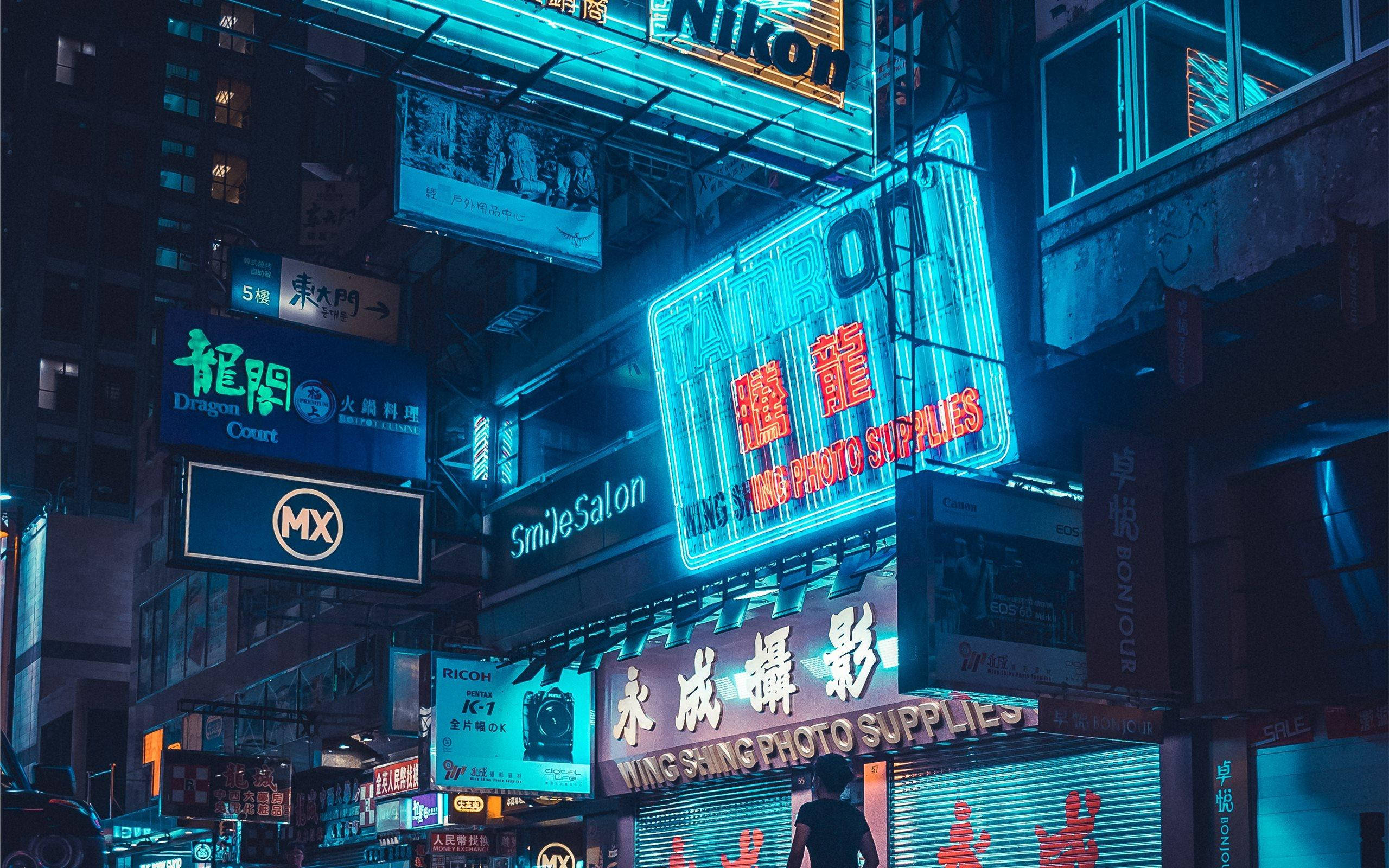 neon blue lights, electric blue, red light, 2K Desktop Wallpaper