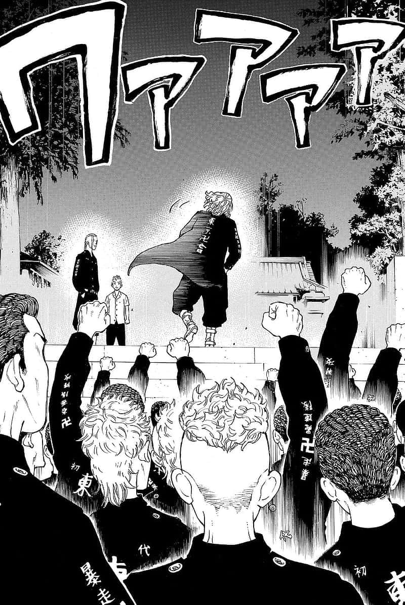 manga panel, figure leaping dramatically, crowd with raised fists, SD Phone Wallpaper