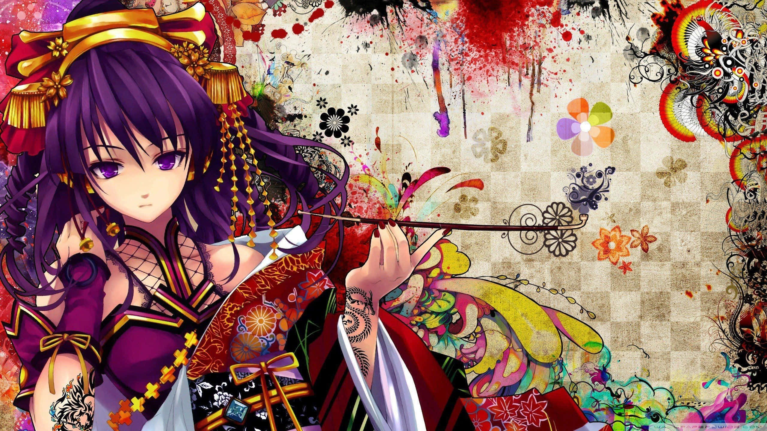 Japanese anime aesthetic, anime girl, purple hair, 2K Desktop Wallpaper