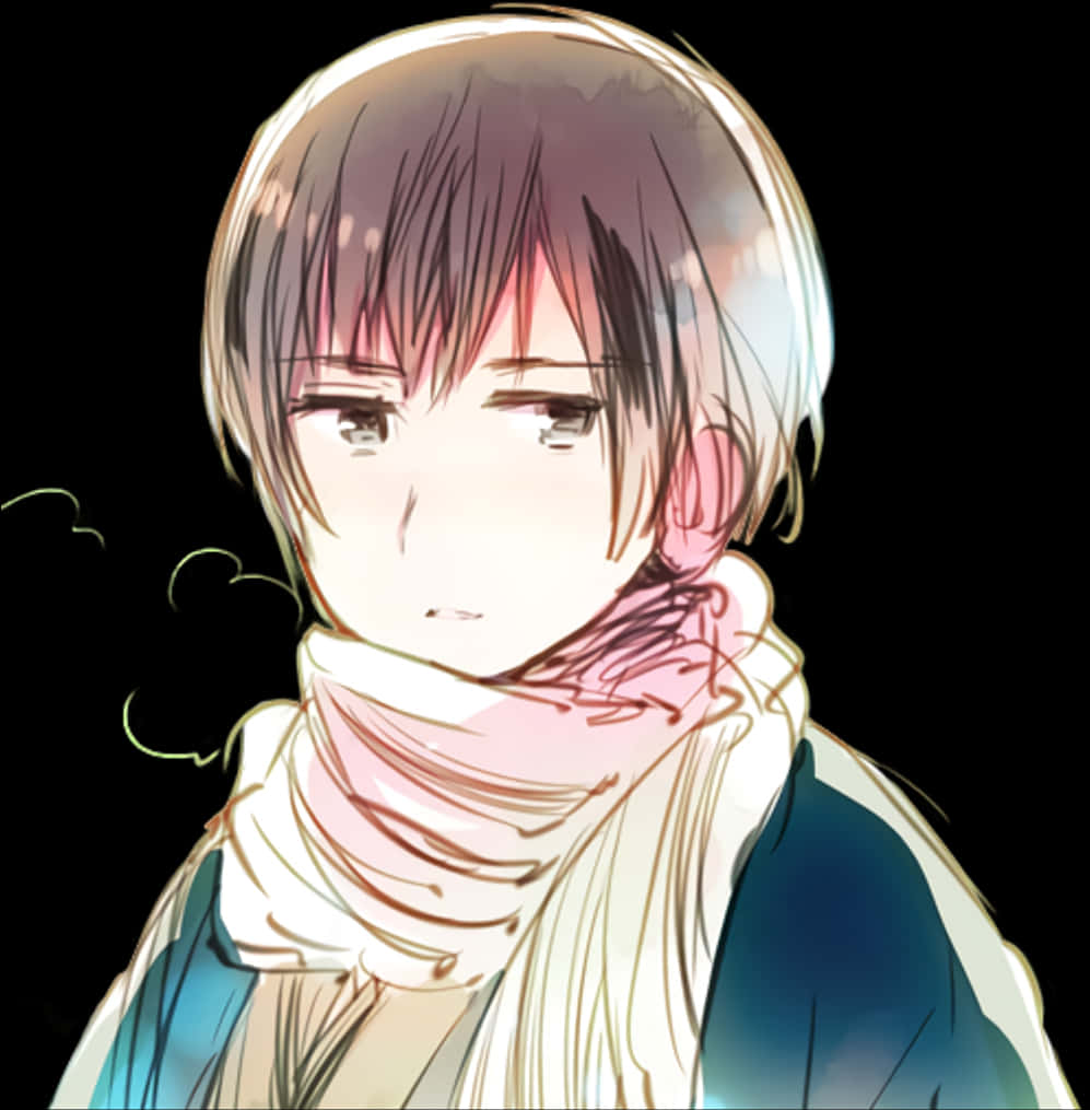 manga style portrait, scarf, short hair, SD Phone Wallpaper