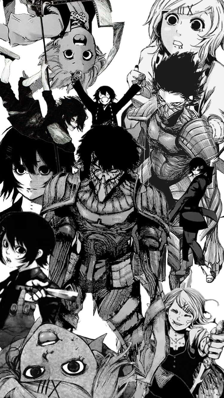 manga characters, black and white manga collage, intense anime characters, HD Phone Wallpaper