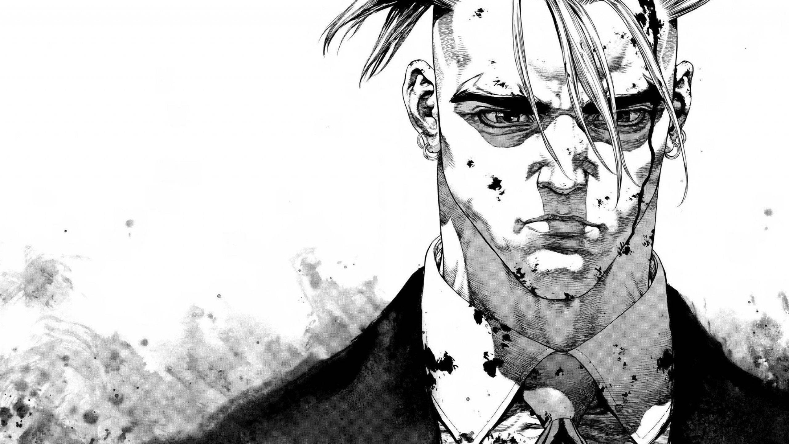 manga art, anime-style portrait, man in a suit, 2K Desktop Wallpaper