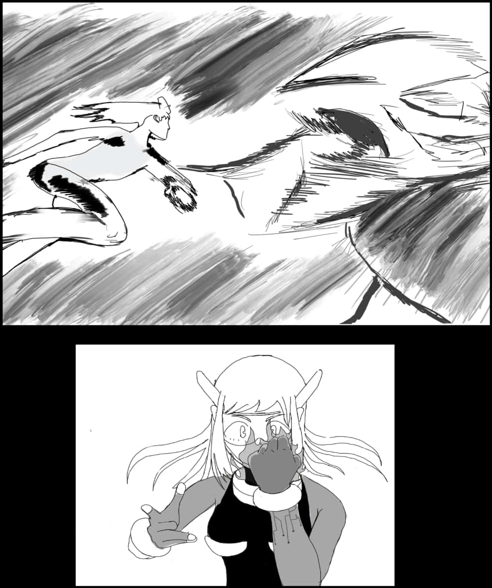 manga style, black and white anime panels, figure leaping, SD Phone Wallpaper