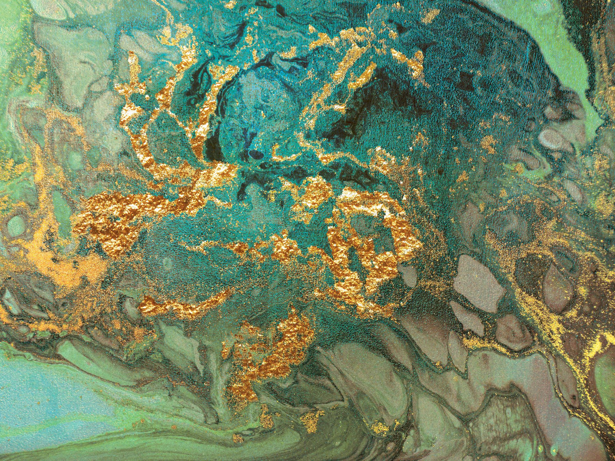 Ocean-Like Aesthetic Marble Design, teal, gold, Full HD Desktop Wallpaper