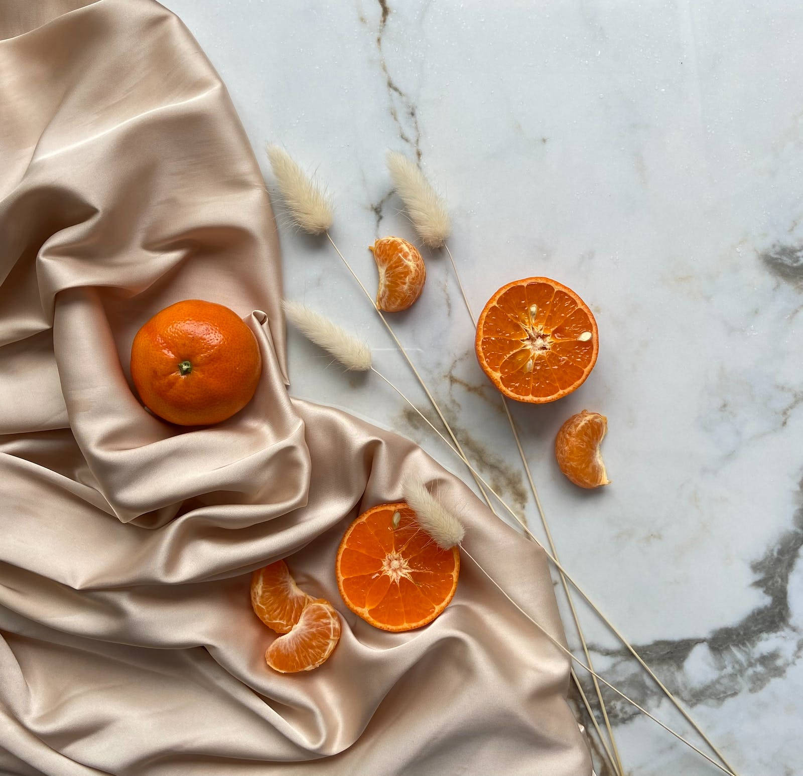 satin and orange, aesthetic marble, beige silk, HD Desktop Wallpaper