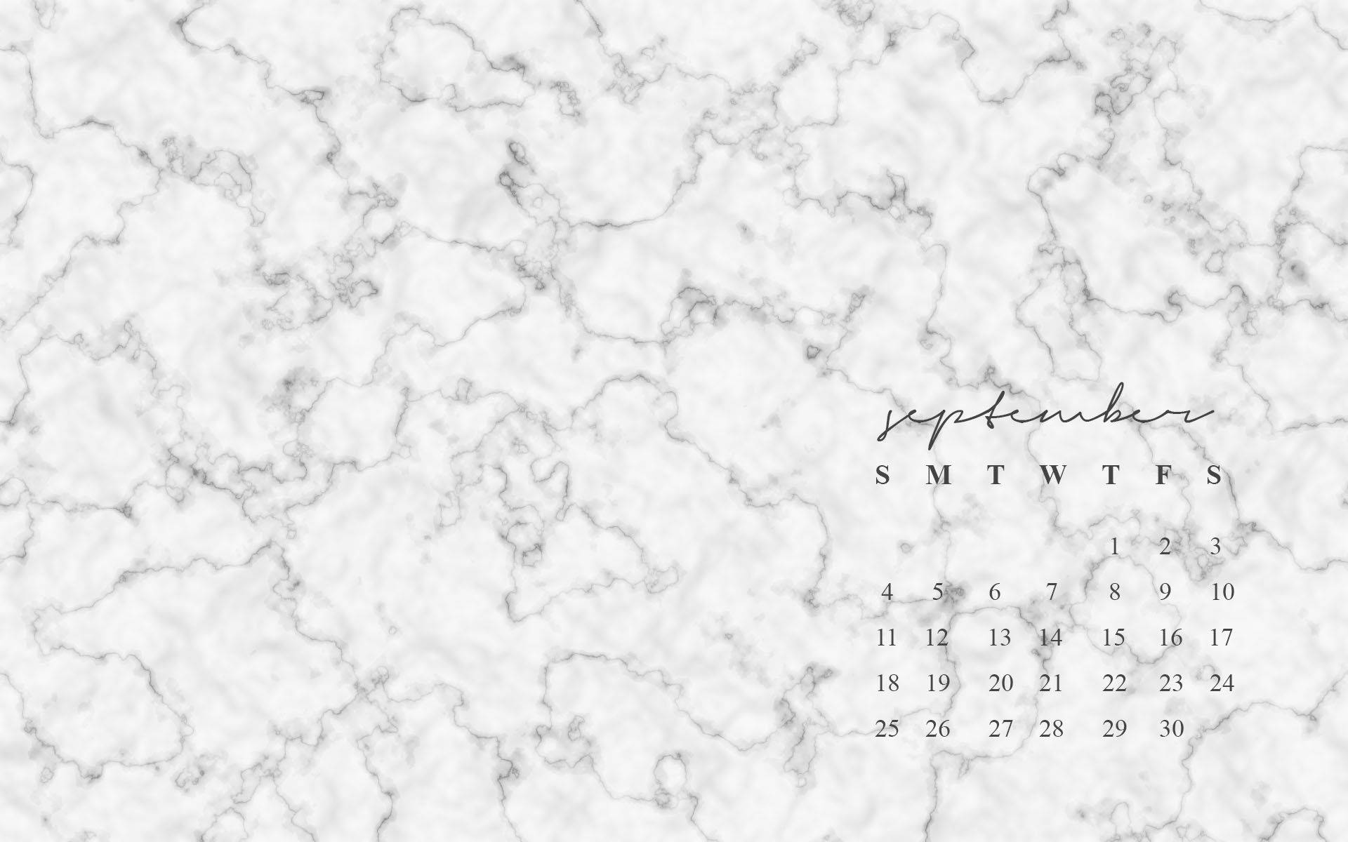 white aesthetic marble calendar, September, delicate gray veins, Full HD Desktop Wallpaper