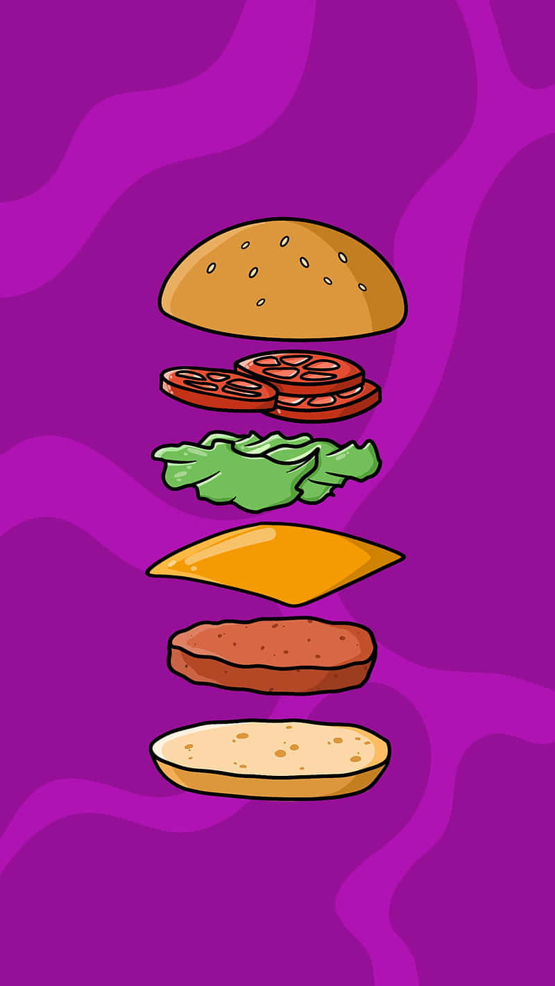 Aesthetic Mcdonalds, cartoon-style burger, vibrant purple wavy background, HD Phone Wallpaper