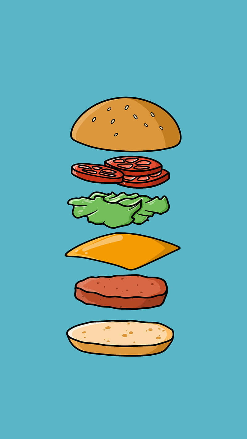 McDonalds, teal background, cartoon-style burger, HD Phone Wallpaper