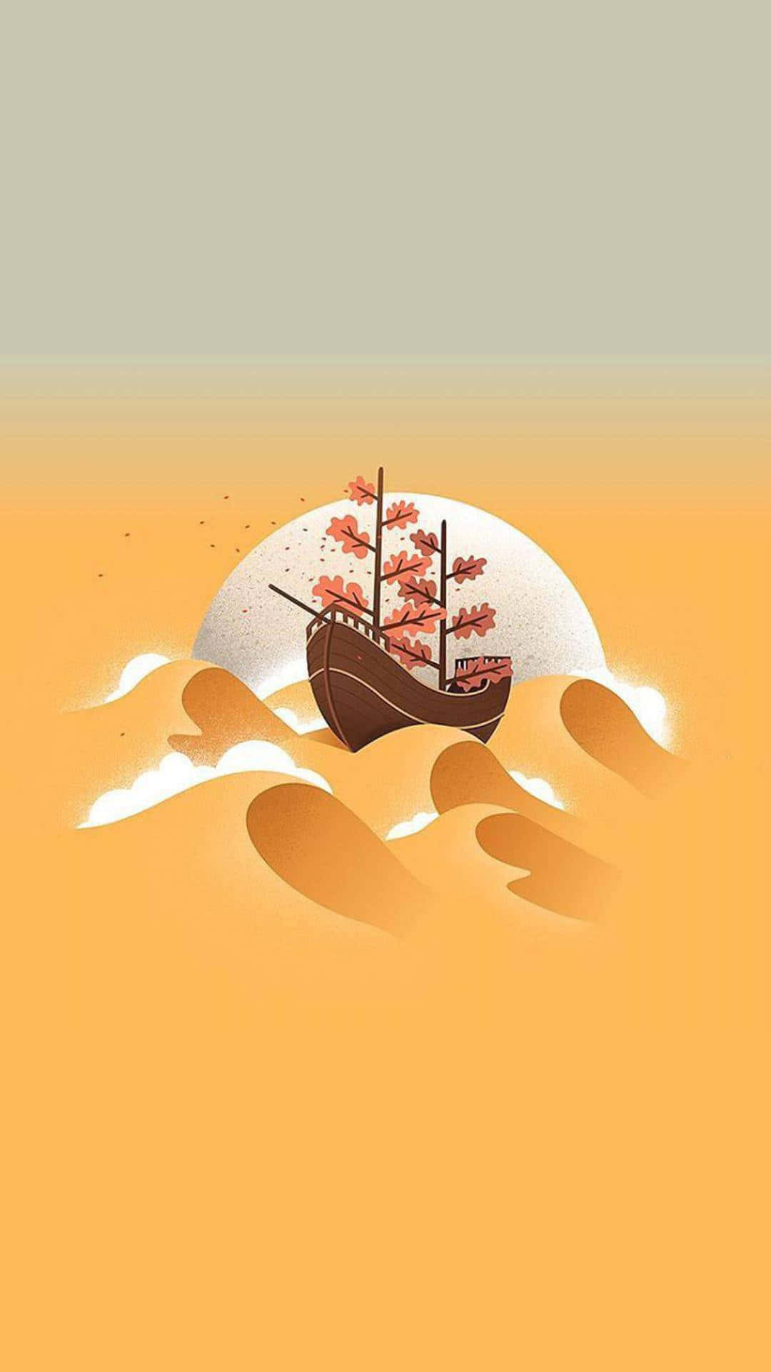 minimalist aesthetic iPhone, autumn leaves, orange waves, Full HD Phone Wallpaper