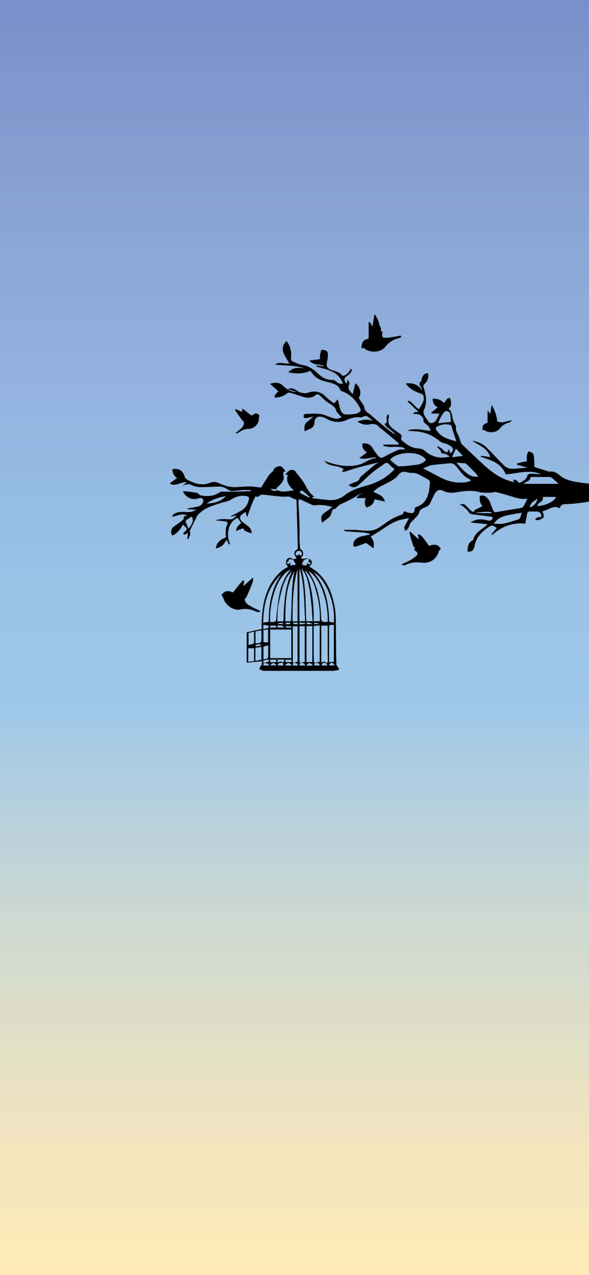 Aesthetic Minimalist iPhone, silhouetted birds, branch, 2K Phone Wallpaper