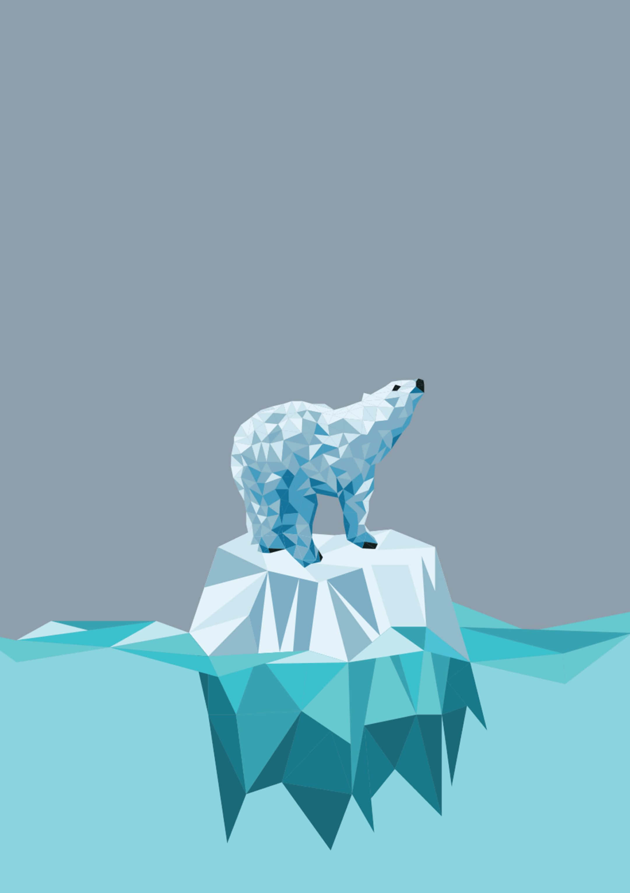 low-poly polar bear, geometric iceberg, calm blue waters, 2K Phone Wallpaper
