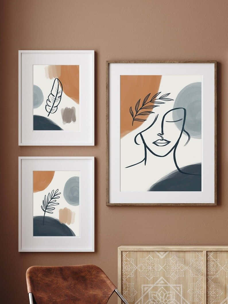 modern minimalist art, abstract geometric shapes, warm brown wall, SD Phone Wallpaper