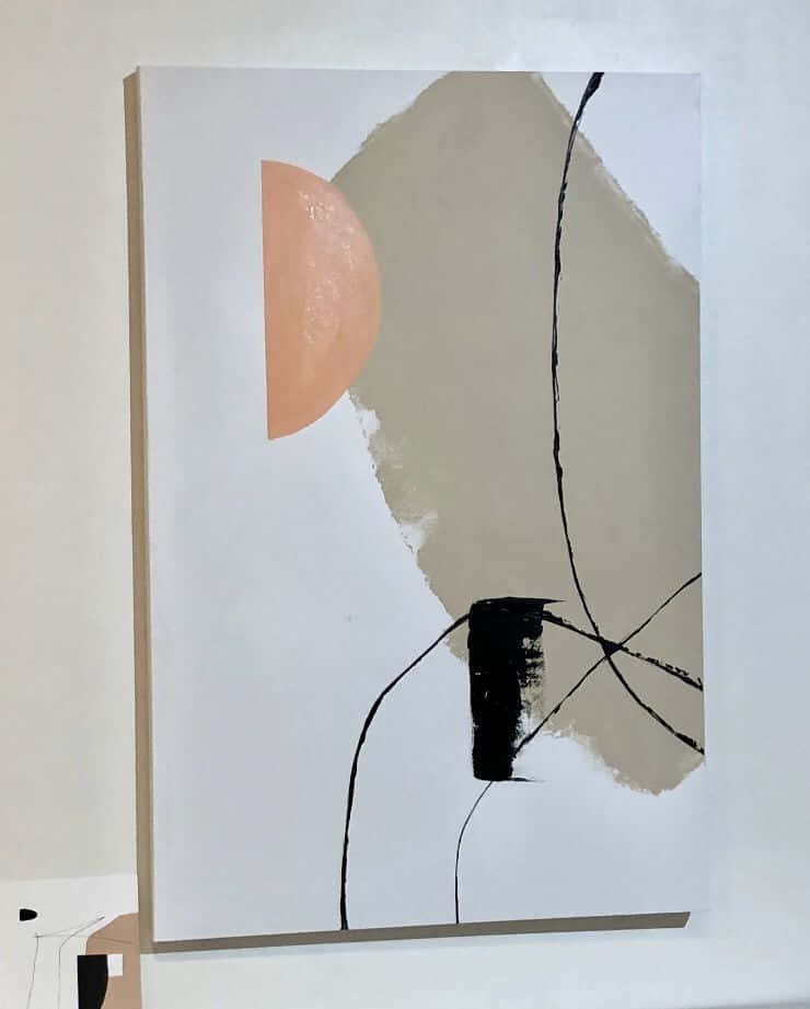 minimalist painting, peach beige, black brushstrokes, SD Phone Wallpaper