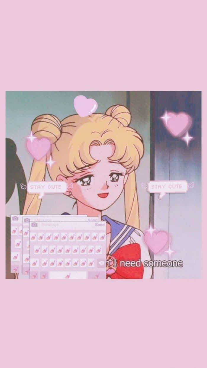 anime girl, blonde twin buns, heart sparkles, SD Phone Wallpaper