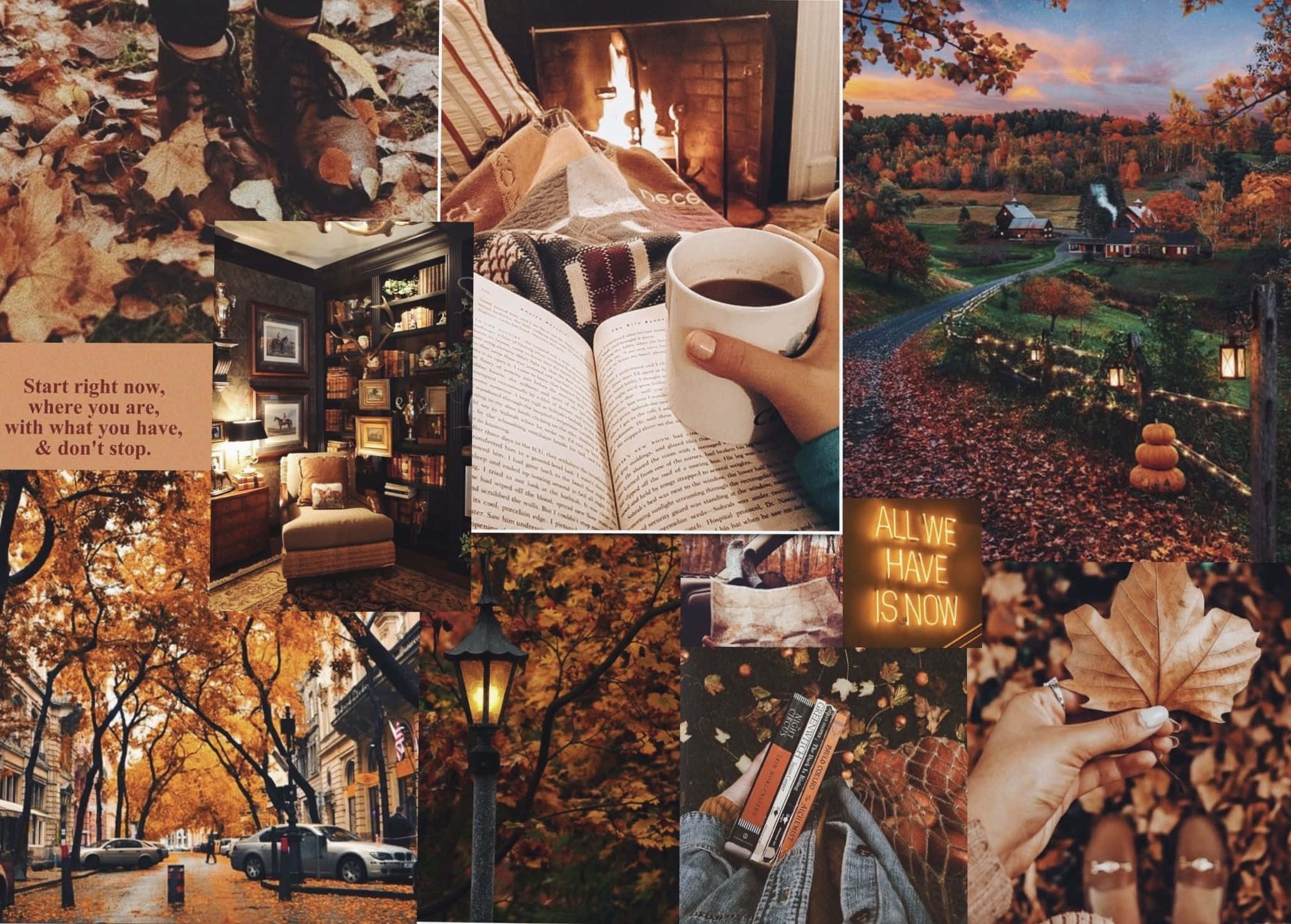 autumn, falling leaves, fireplace, Full HD Desktop Wallpaper