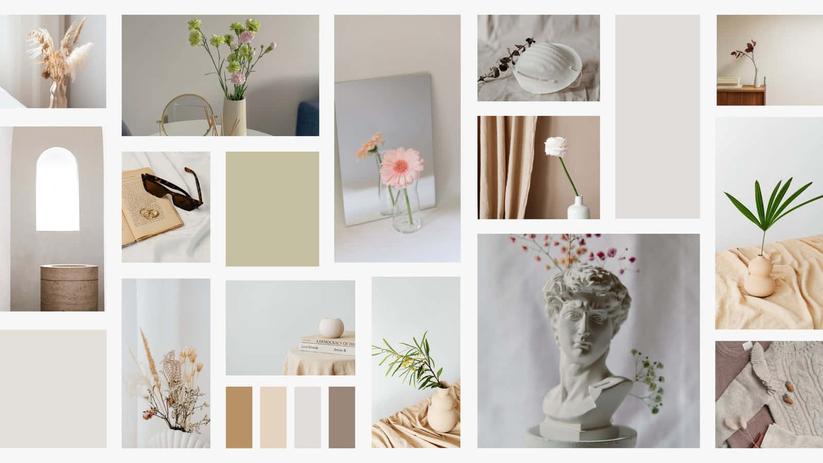 Aesthetic Moodboard, minimalist collage, soft-toned still lifes, HD Desktop Wallpaper