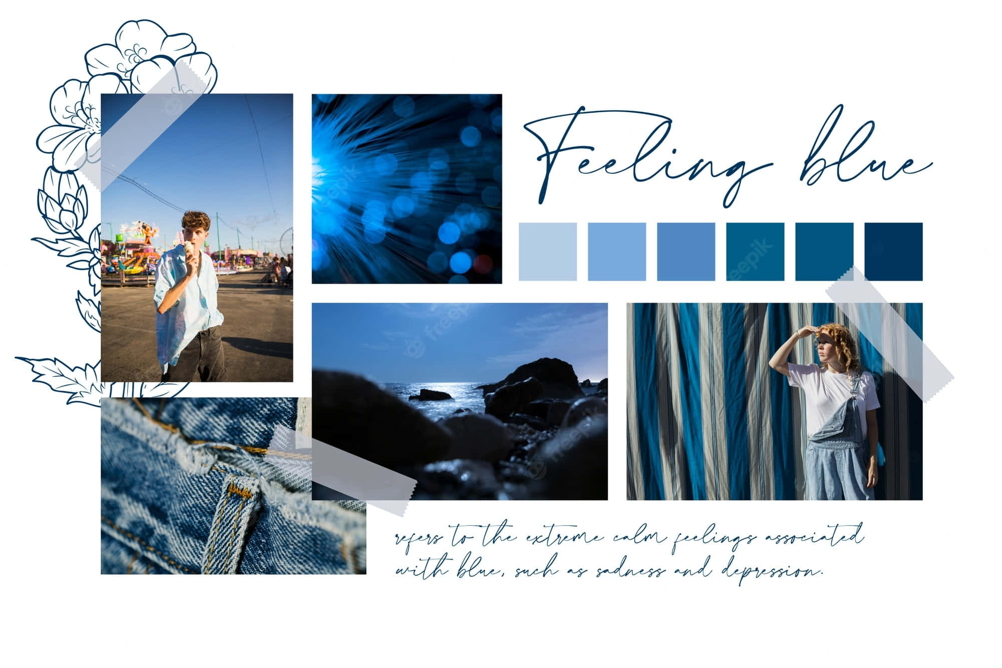 blue-themed visuals, man at a fair, ocean rocks, Full HD Desktop Wallpaper