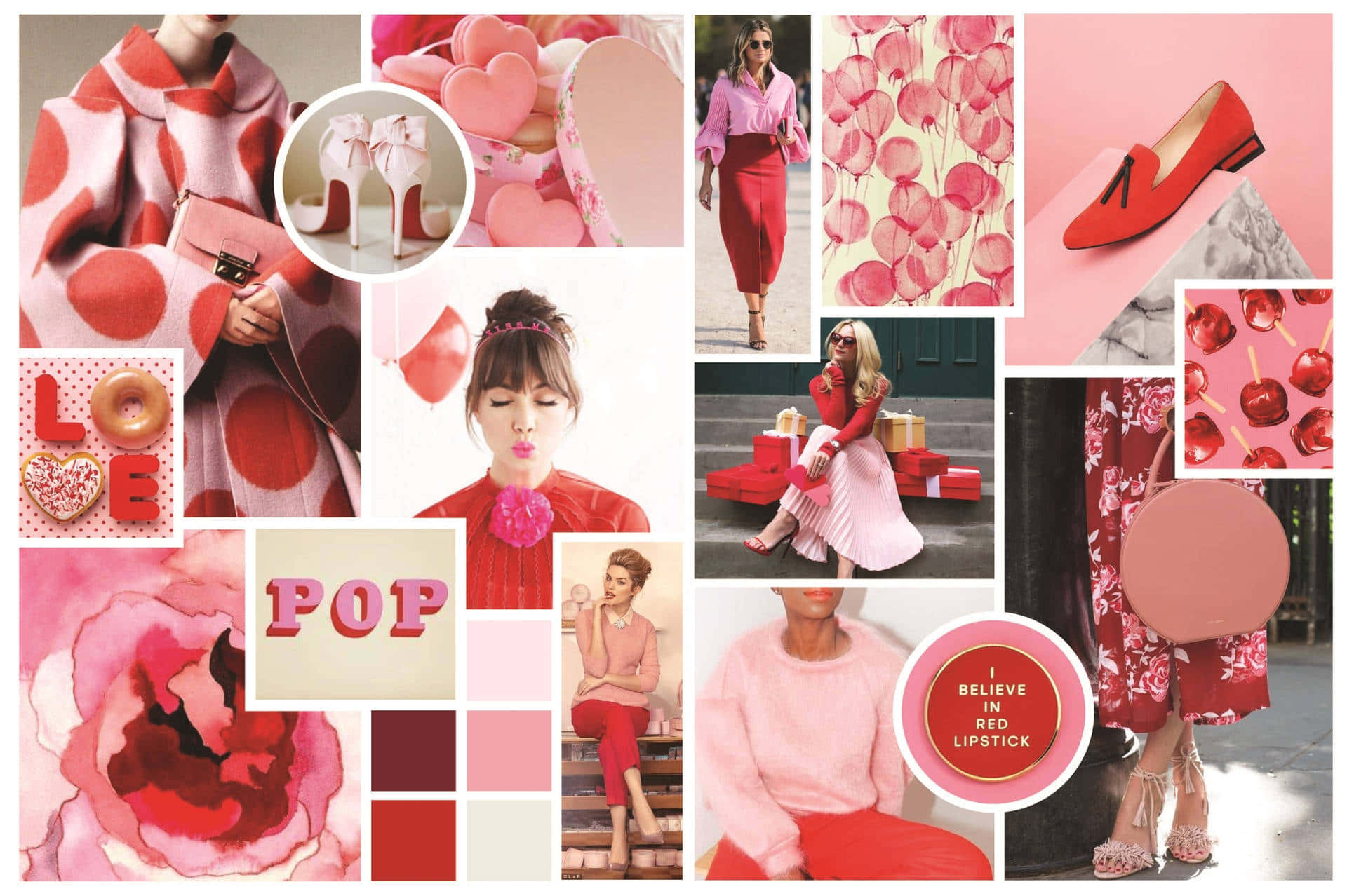 vibrant pink, red fashion collage, women in bold outfits, Full HD Desktop Wallpaper