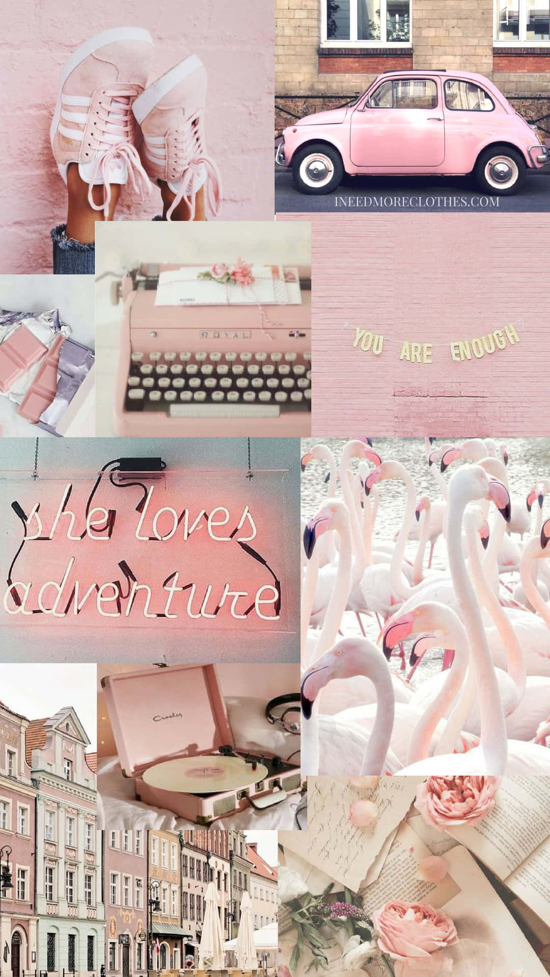 pink, vintage cars, typewriters, Full HD Phone Wallpaper