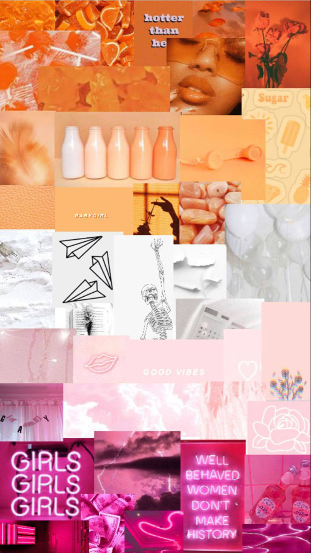 orange, pink, white, Full HD Phone Wallpaper
