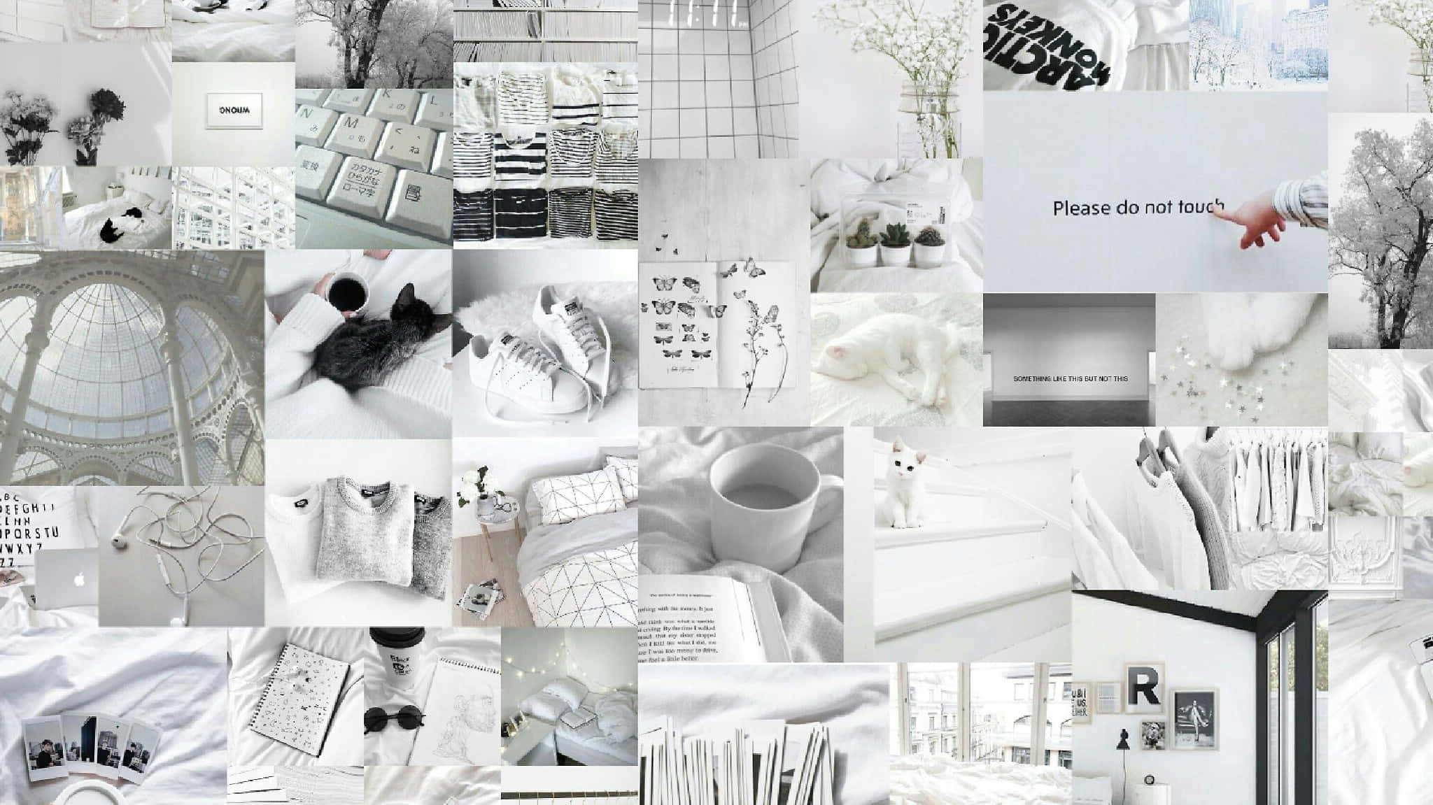 minimalist monochrome collage, cozy interiors, fluffy cats, Full HD Desktop Wallpaper