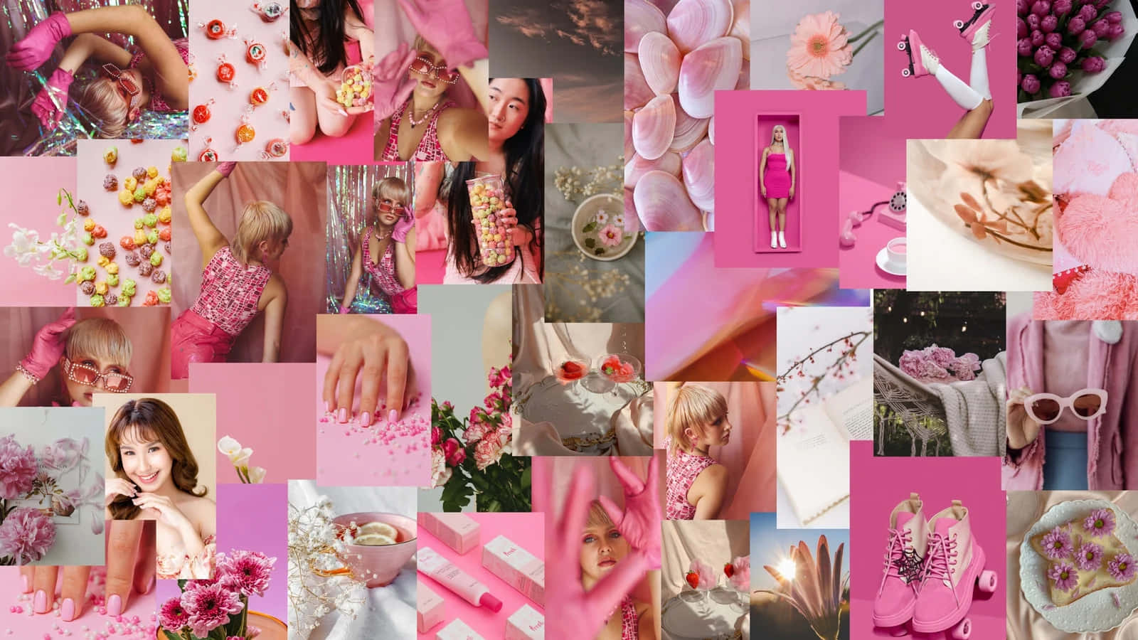 pink collage aesthetic moodboard, vibrant pink-themed collage, women in pink outfits and accessories, HD Desktop Wallpaper