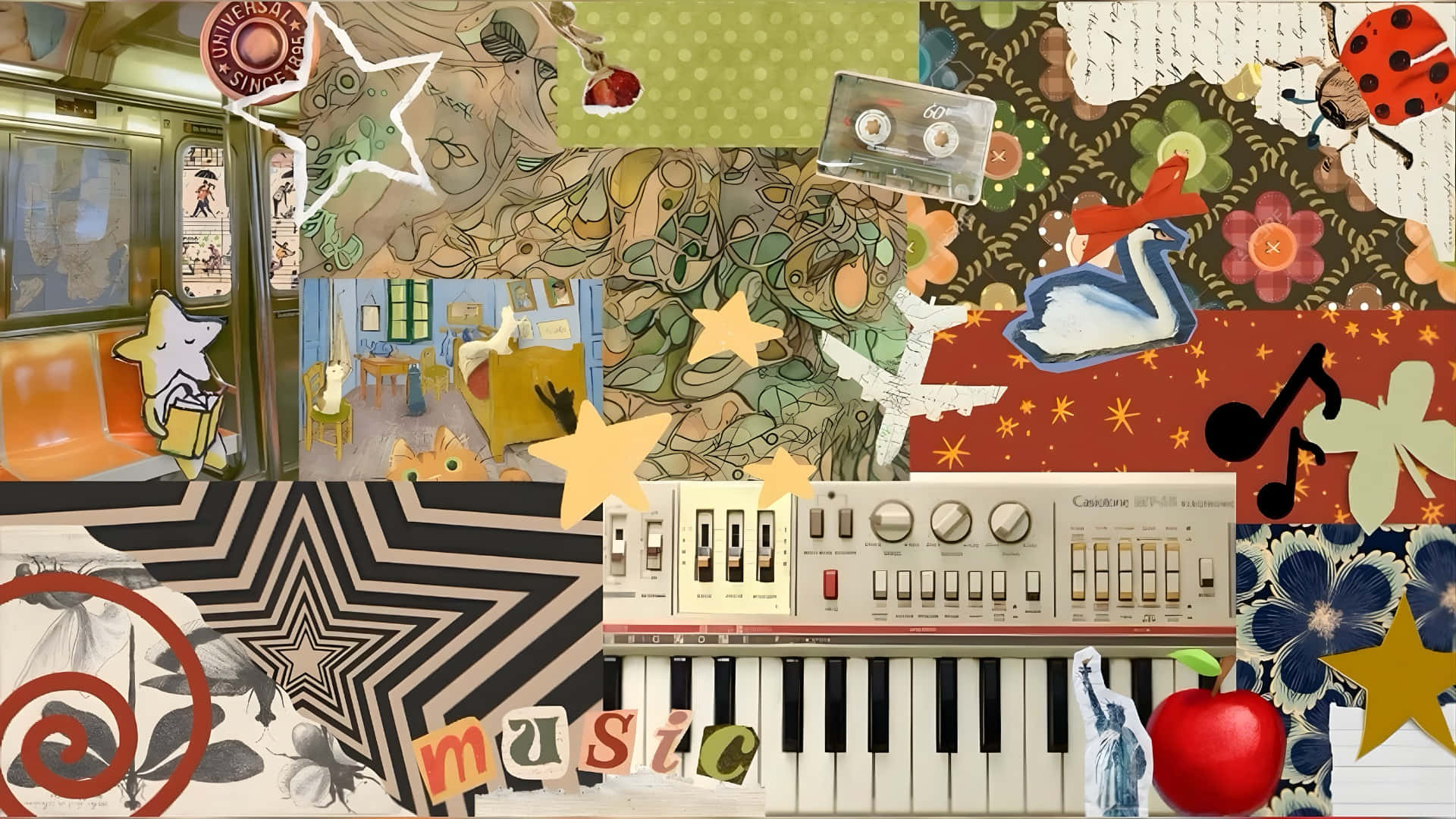 keyboard, cassette tape, ladybug, Full HD Desktop Wallpaper