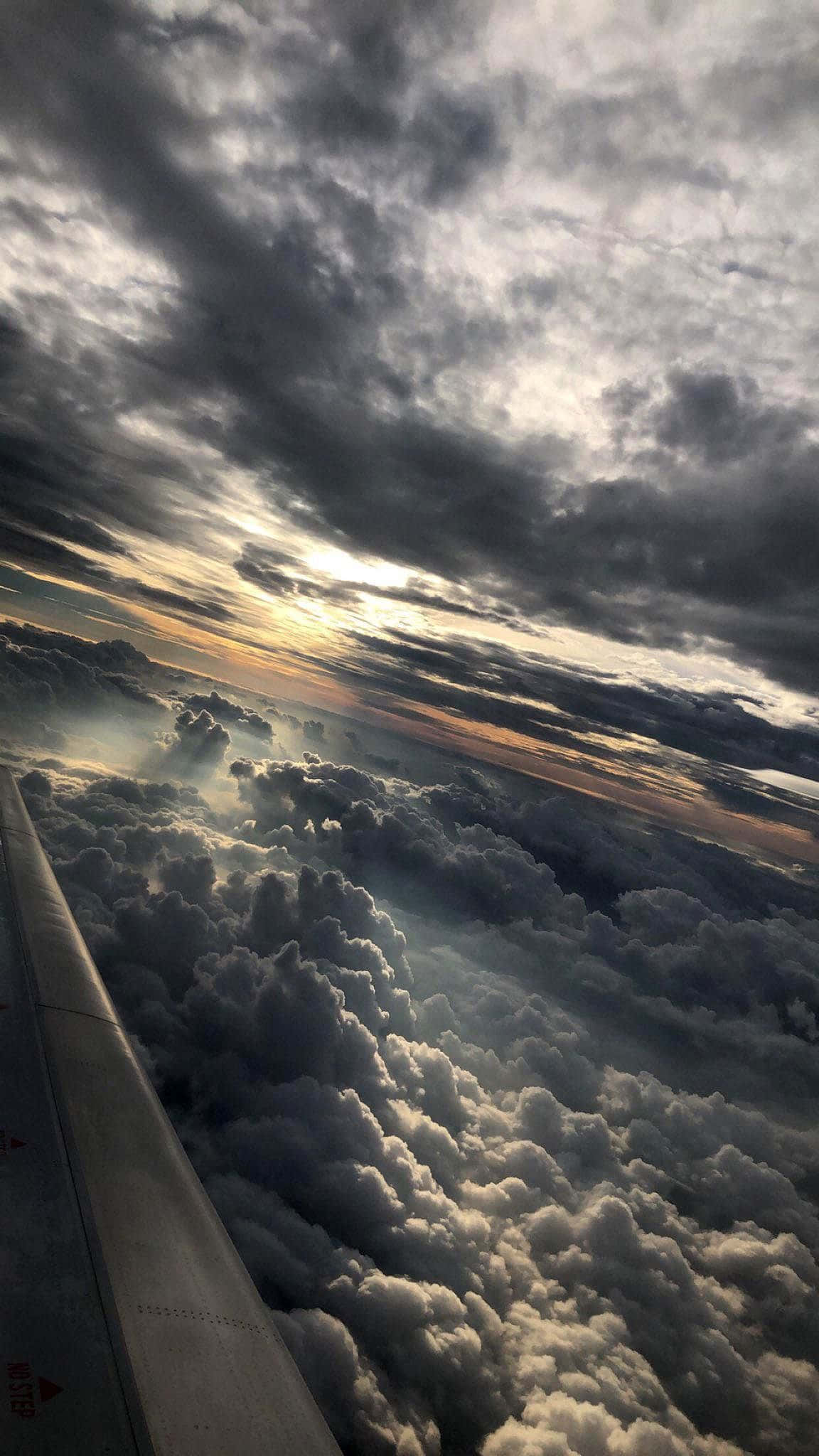 Aircraft wing, sea of fluffy clouds, golden sunset light, Full HD Phone Wallpaper