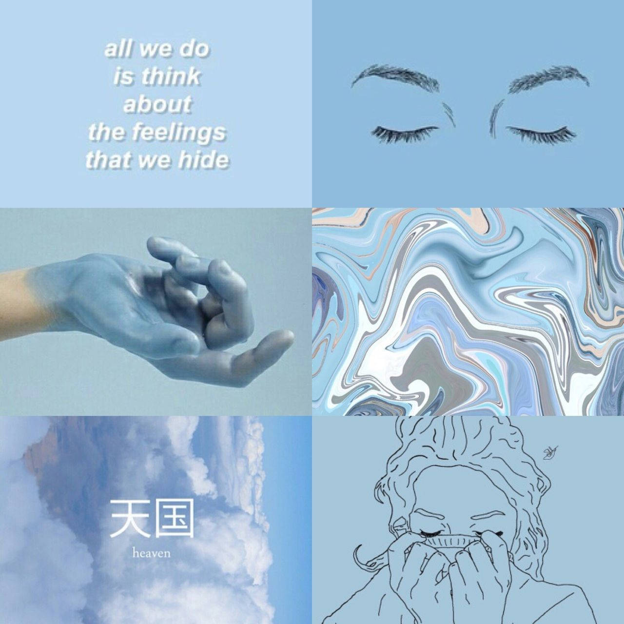 cute art blue aesthetic tumblr, closed eyes, blue-painted hand, HD Desktop Wallpaper