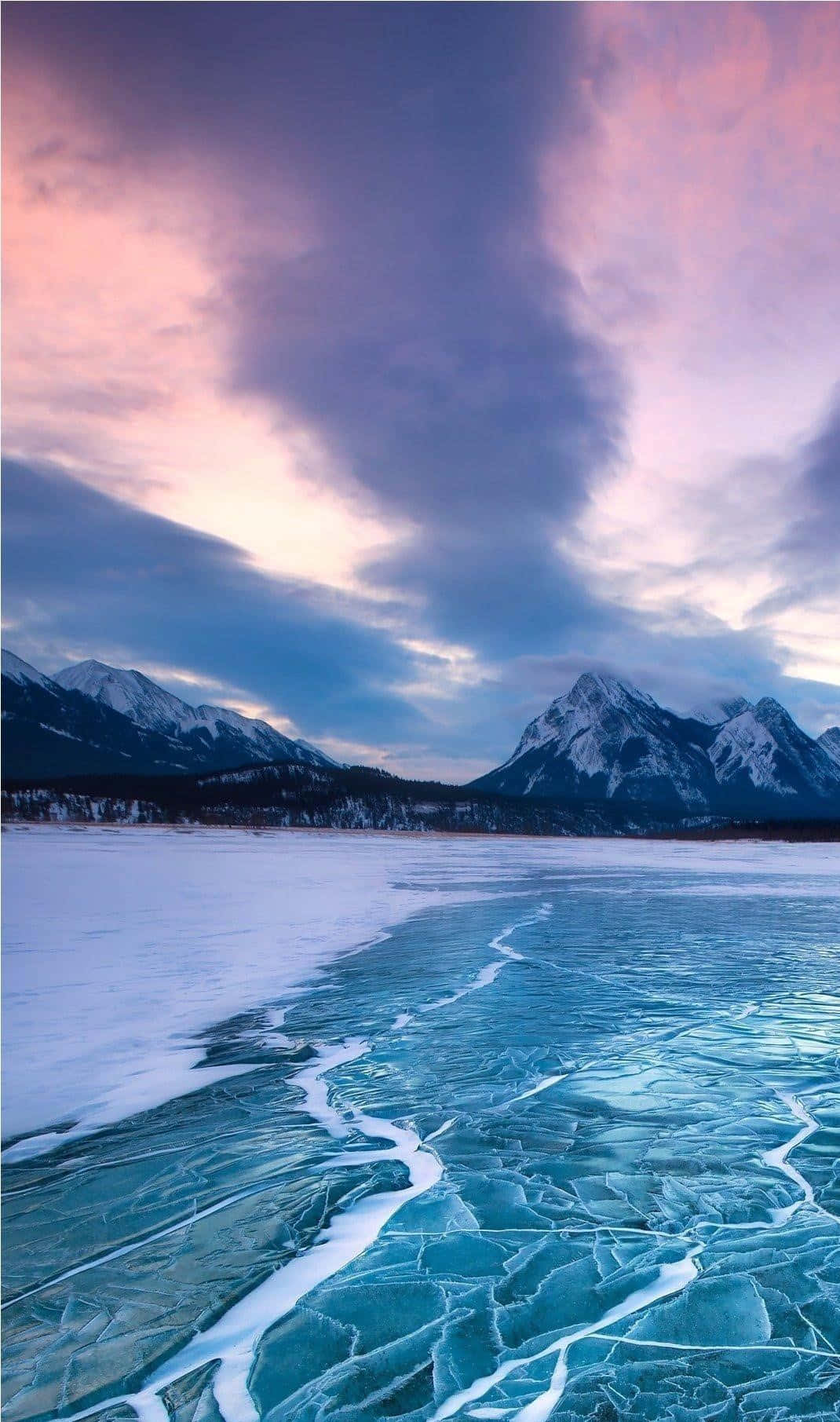 frozen lake, cracked blue ice, snow-covered mountains, HD Phone Wallpaper