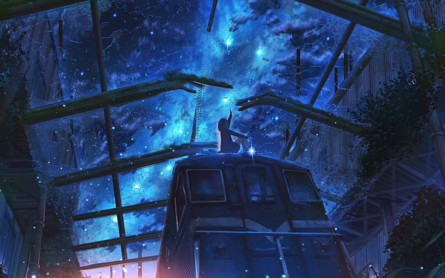 Aesthetic Night Sky, starry blue sky, train, HD Desktop Wallpaper