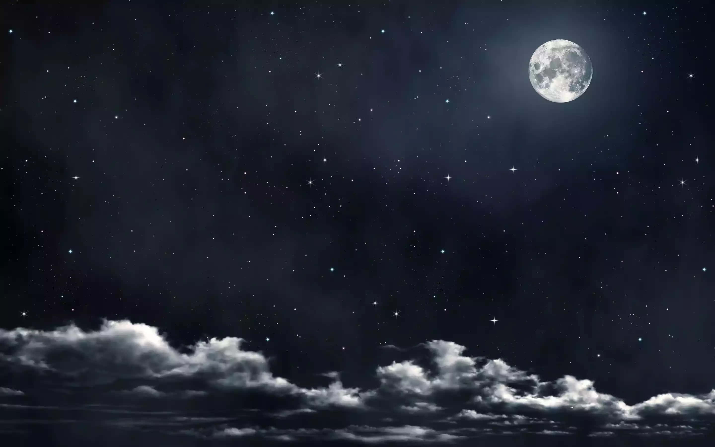 aesthetic night sky, twinkling stars, luminous full moon, 2K Desktop Wallpaper