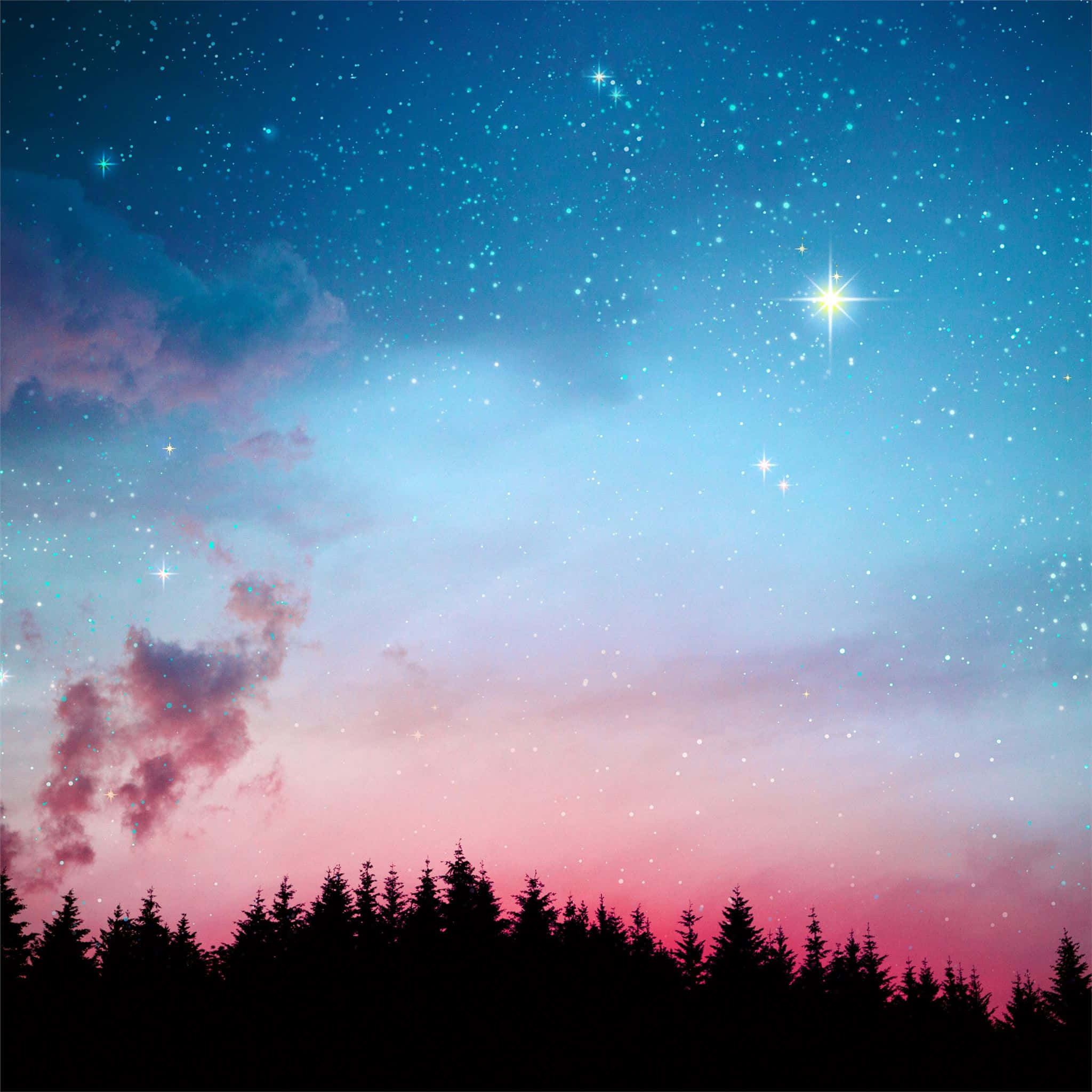 Aesthetic Night Sky, starry twilight sky, pink and blue clouds, Full HD Desktop Wallpaper