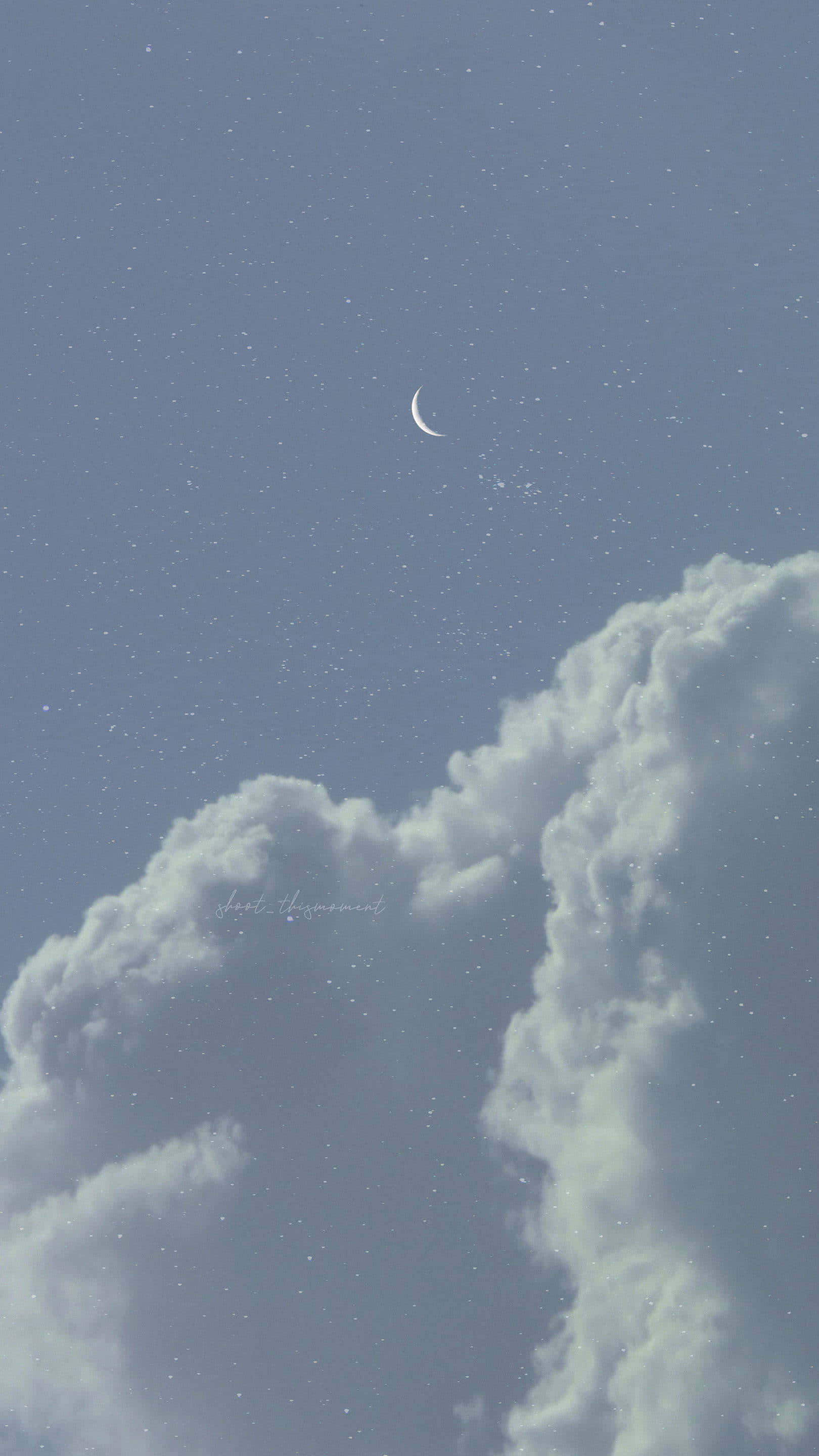 crescent moon, fluffy clouds, starry twilight sky, 2K Phone Wallpaper