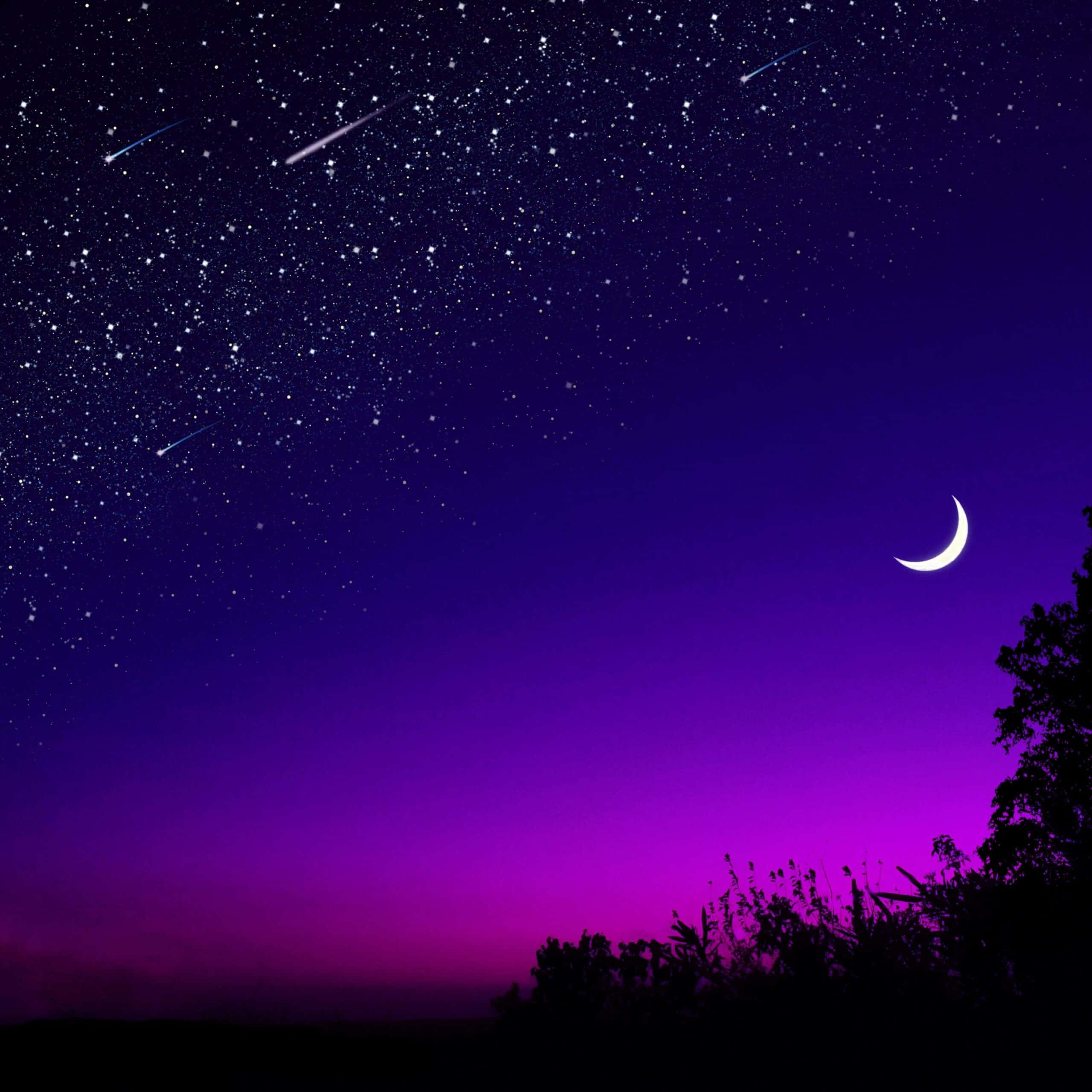 Aesthetic Night Sky, shooting stars, vibrant purple night sky, 2K Desktop Wallpaper