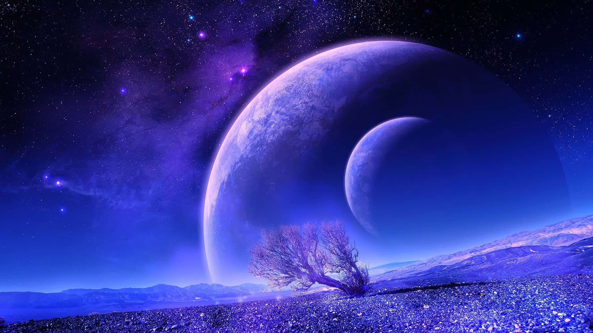 Aesthetic Night Sky, full moon, glowing moons, Full HD Desktop Wallpaper