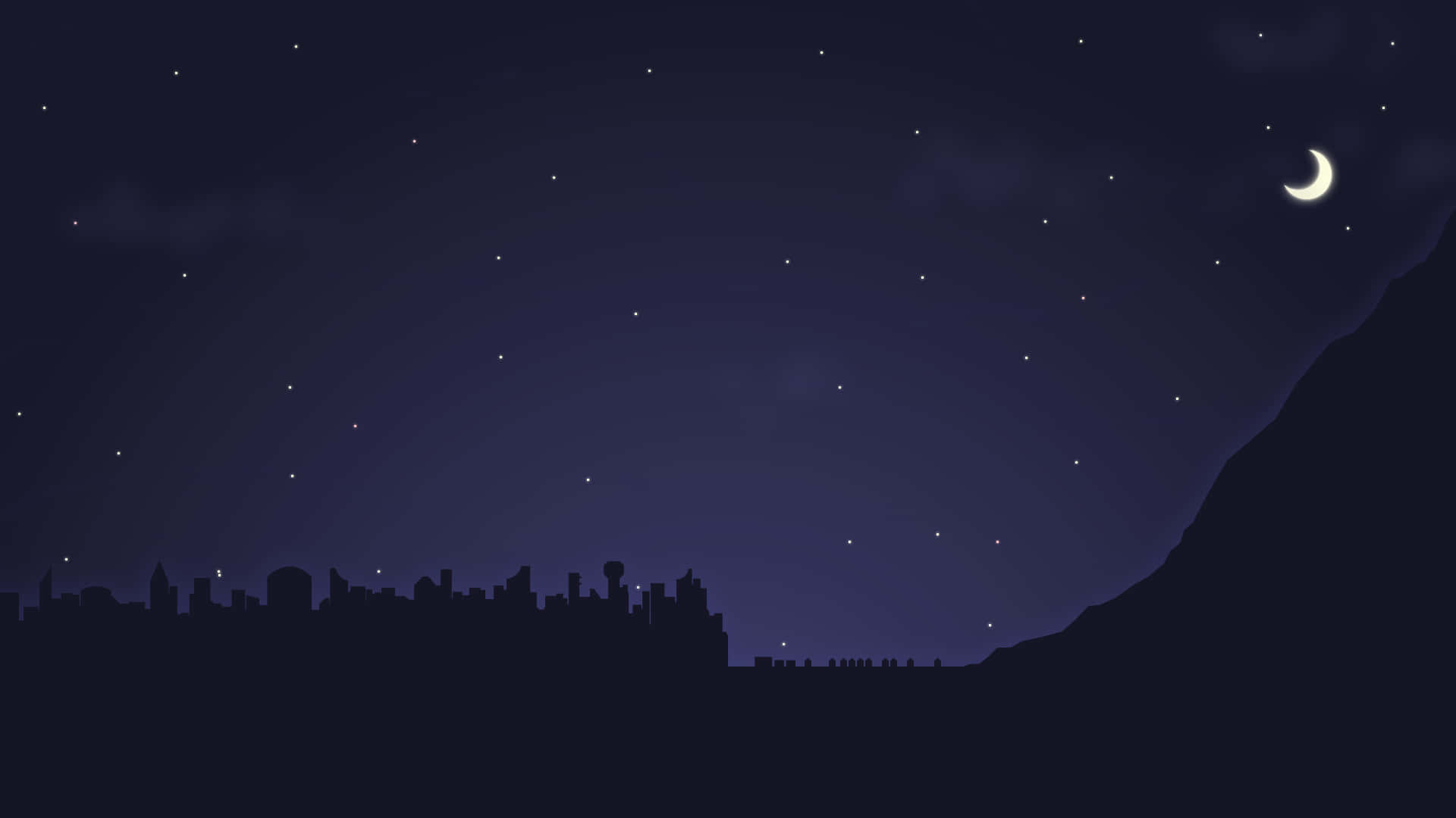 aesthetic night sky, crescent moon, stars, Full HD Desktop Wallpaper