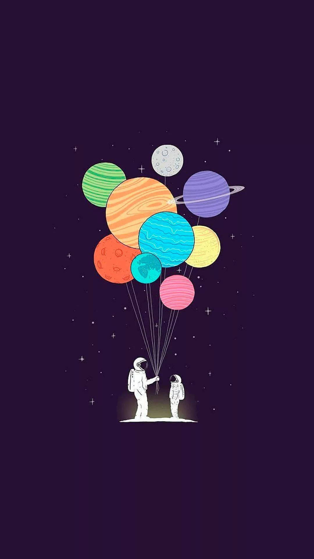 Starry Spectacle in the Night Sky, colorful cartoon planets, starry purple night sky, Full HD Phone Wallpaper