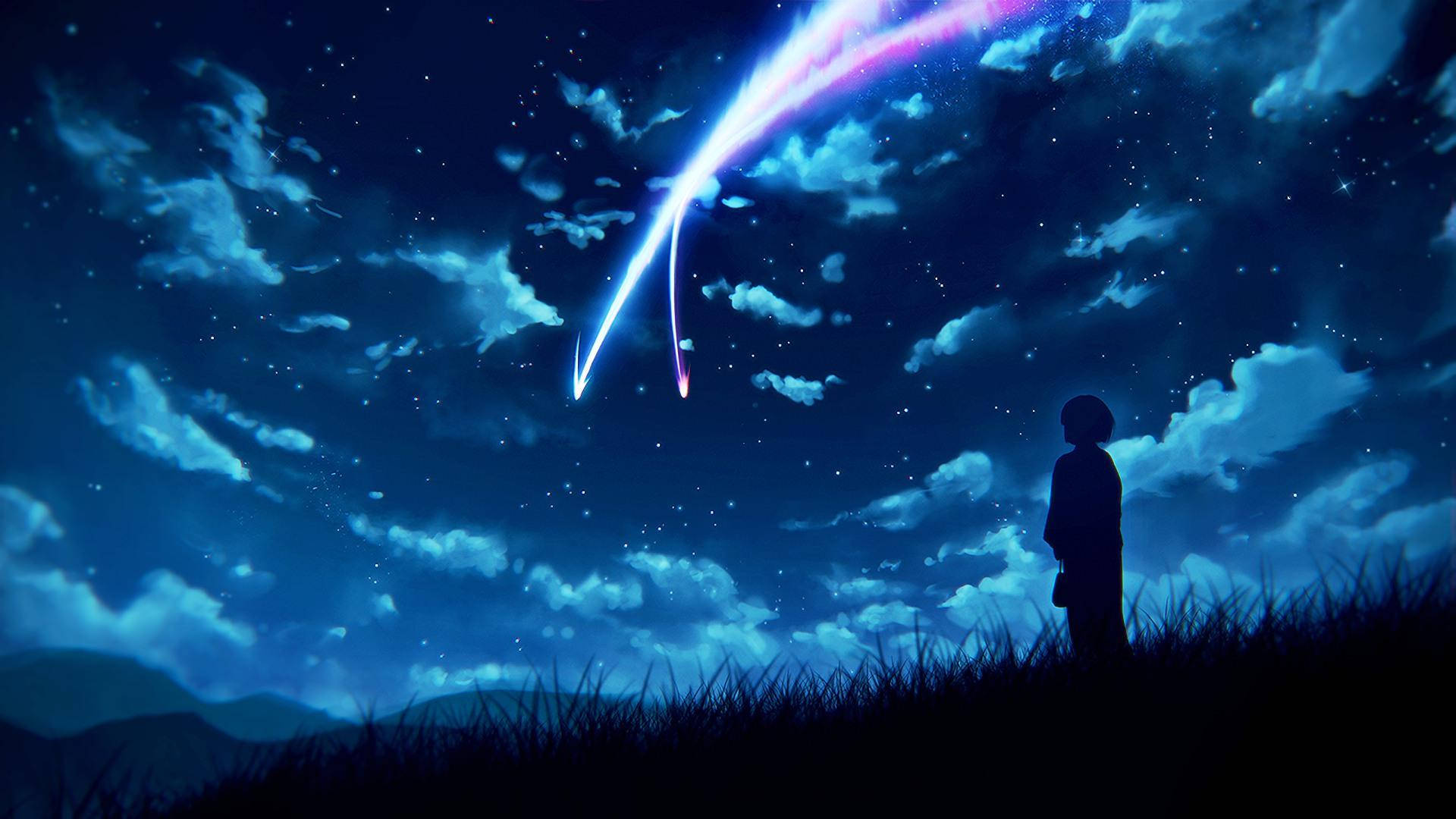 starry anime night sky, cosmic shooting star, starry night sky, Full HD Desktop Wallpaper