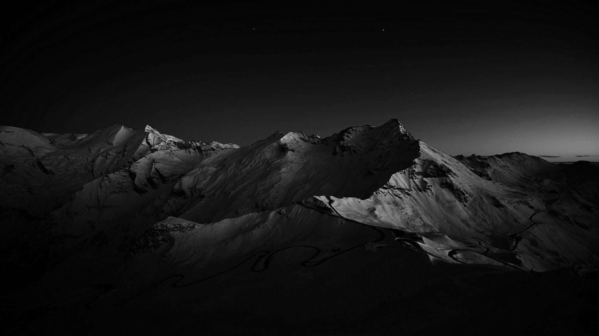 Dark Mountain, starry night sky, black and white mountain range, Full HD Desktop Wallpaper