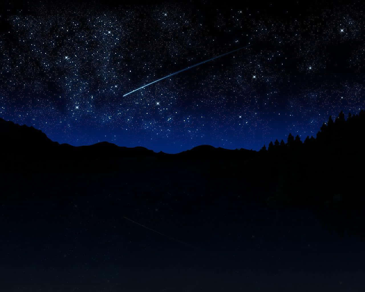 starry night sky, meteor, dark mountain silhouettes, HD Desktop Wallpaper
