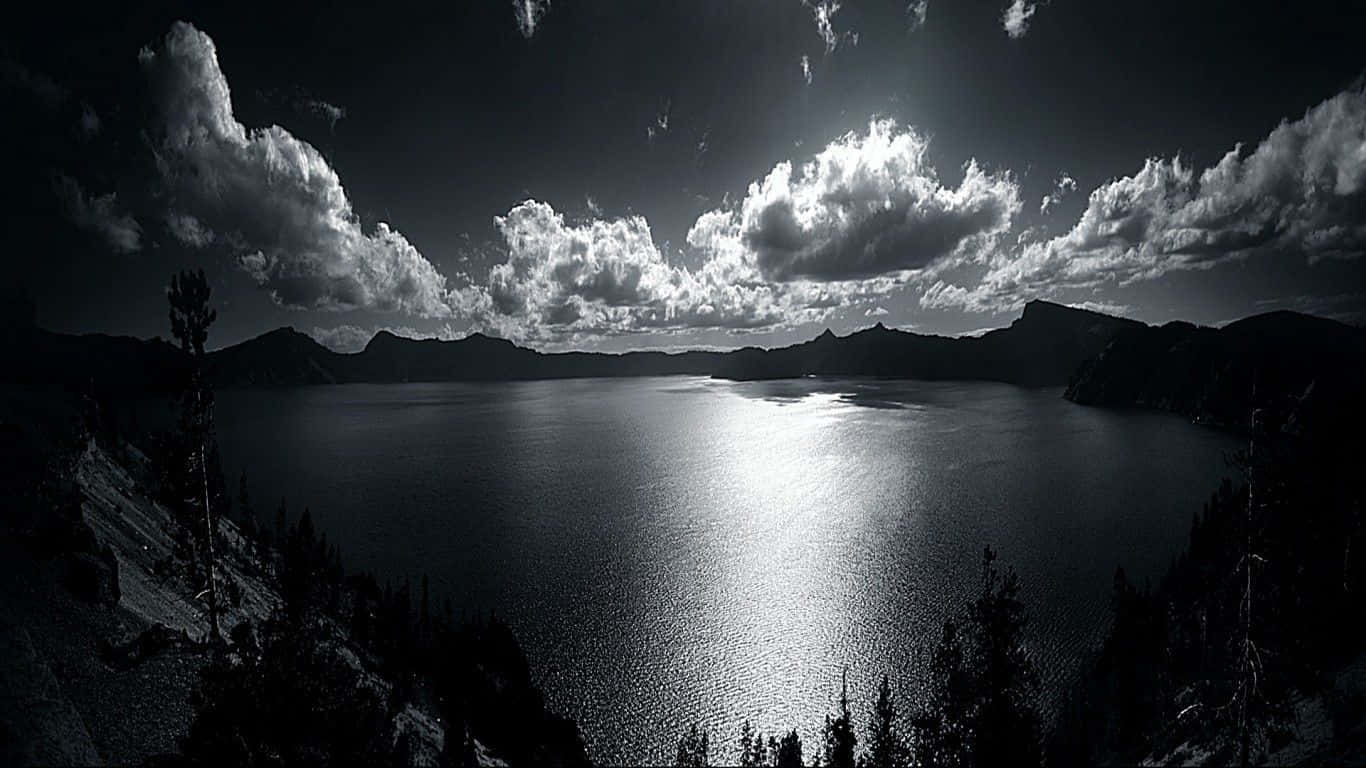 Dark Sky, crater lake, sunlit clouds, HD Desktop Wallpaper