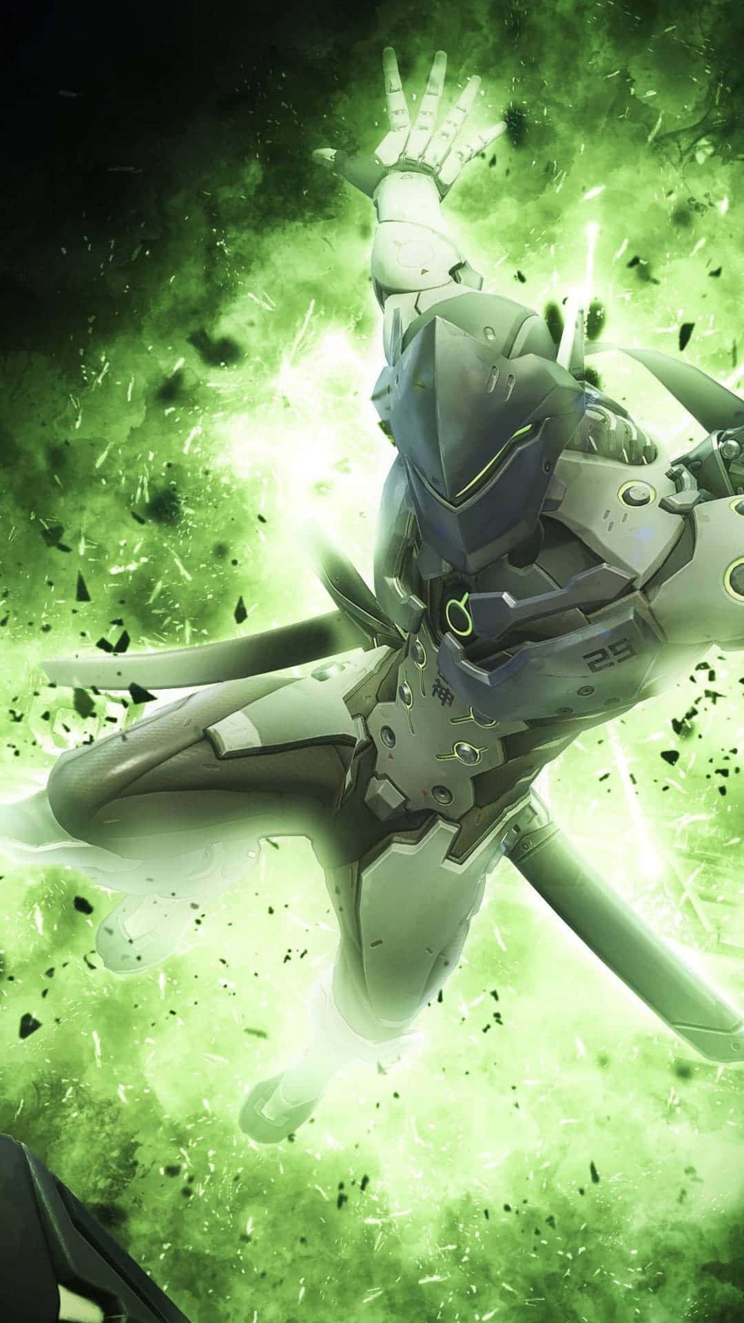 Aesthetic Overwatch, futuristic armored warrior, glowing green energy explosion, Full HD Phone Wallpaper