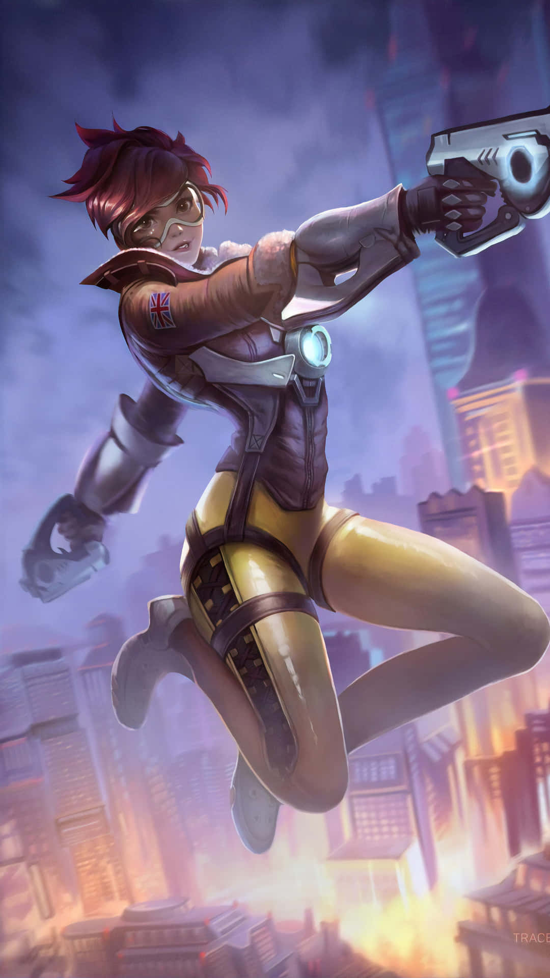 Aesthetic Overwatch, red-haired anime character, futuristic gear, Full HD Phone Wallpaper