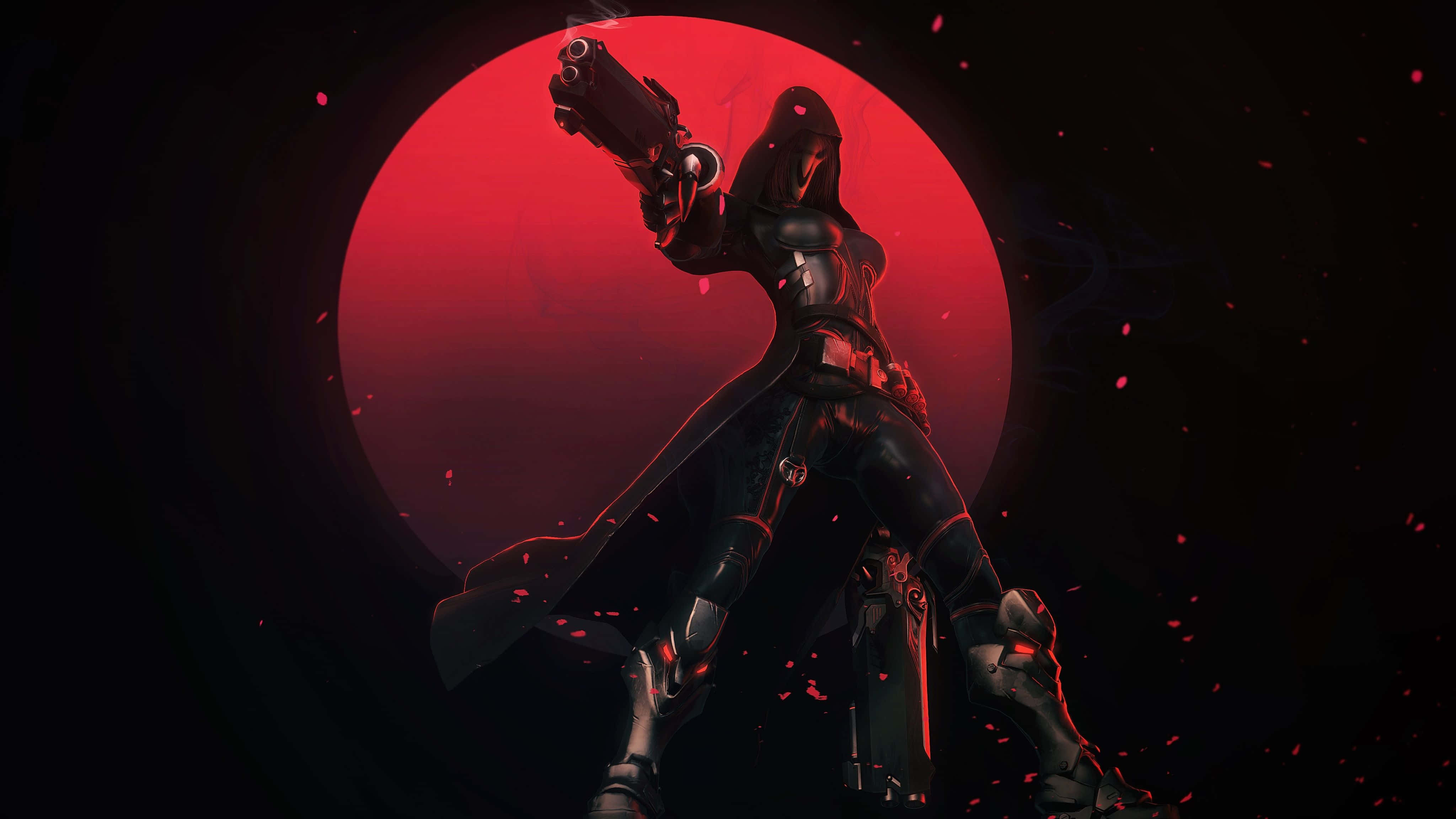 Aesthetic Overwatch, hooded figure, black armor, 4K Desktop Wallpaper