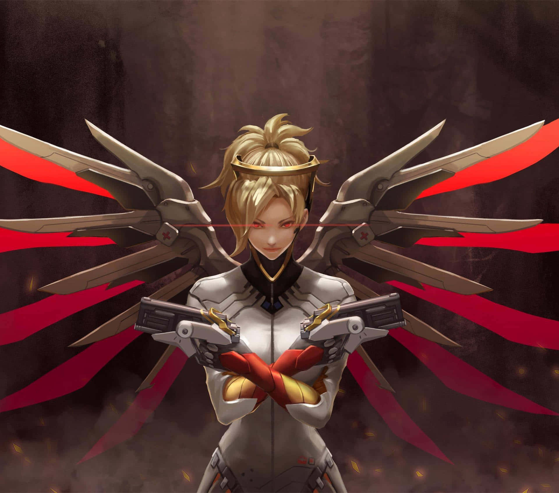 Aesthetic Overwatch, blonde anime warrior, mechanical wings, Full HD Desktop Wallpaper
