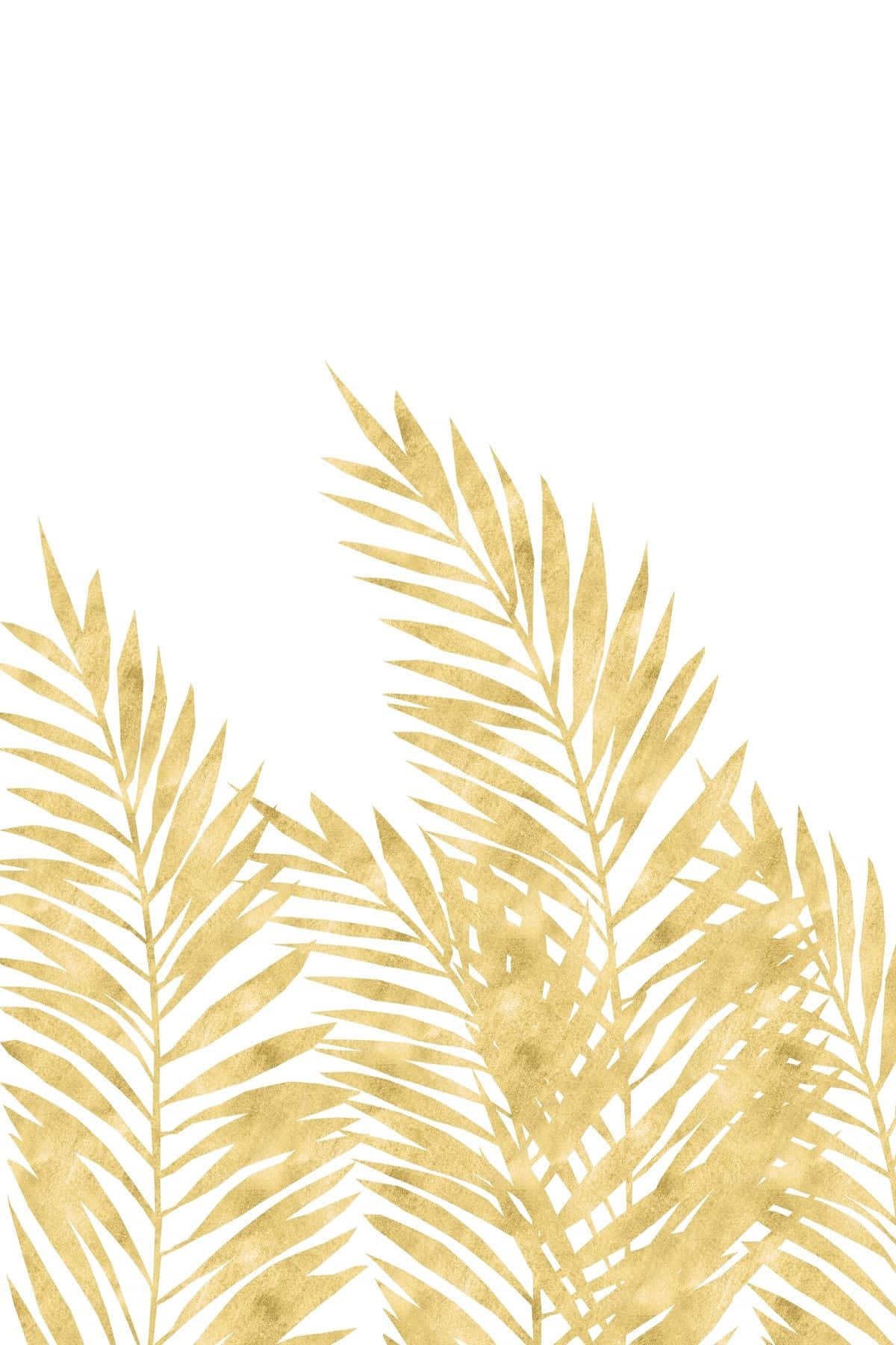 golden palm leaves, textured metallic sheen, stark white background, HD Phone Wallpaper