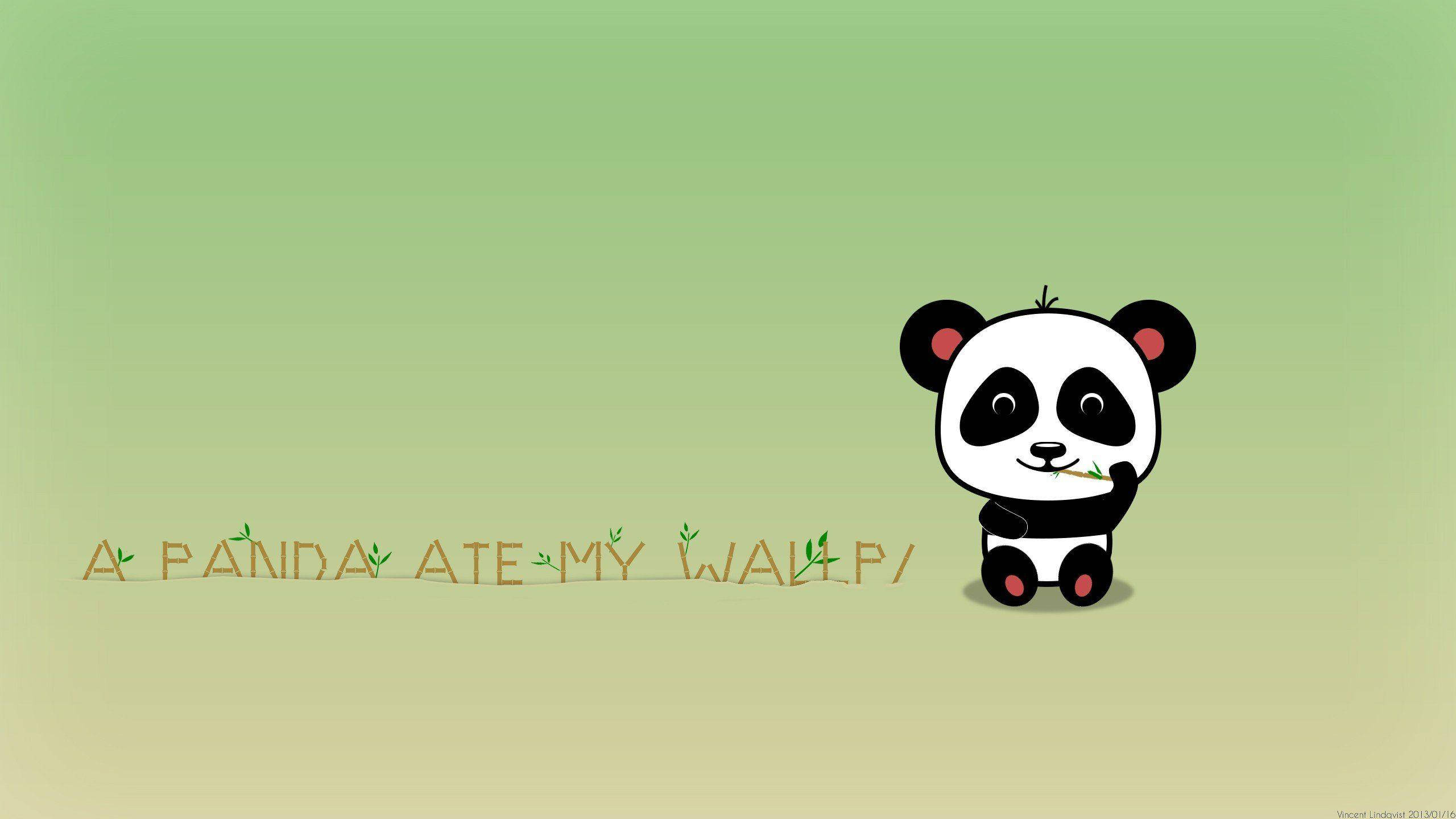 Green Aesthetic Panda, bamboo, soft green gradient background, 2K Desktop Wallpaper